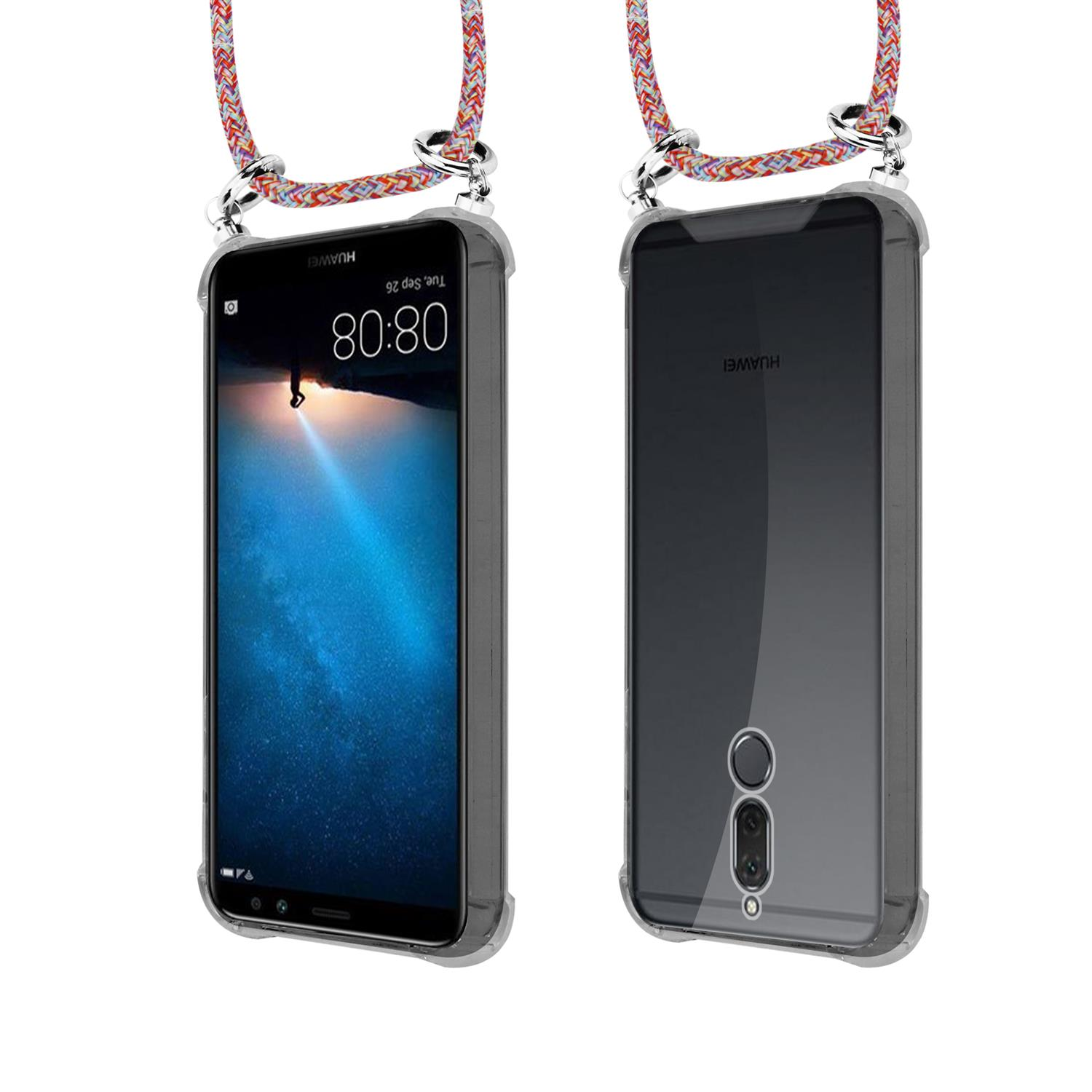 Zwei Telefone in Hüllen mit Nackengurten. Eines ist blau, das andere schwarz. Beides sind Huawei-Telefone.