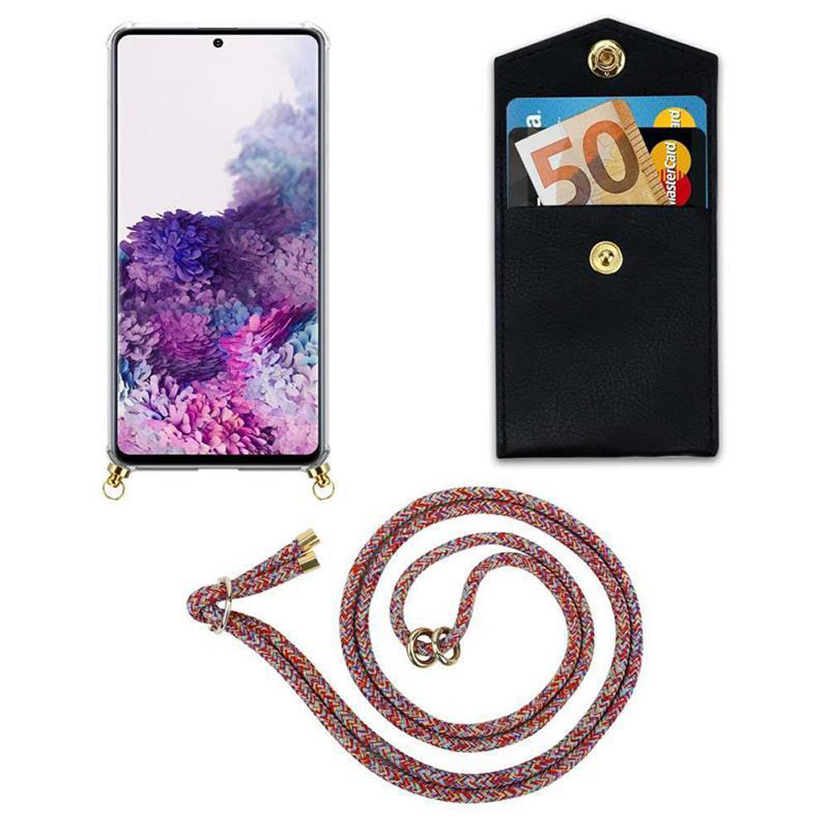 mit Kordel Kette abnehmbarer M40s, Band PARROT Samsung, A51 Gold CADORABO COLORFUL 4G / Hülle, Backcover, Ringen, und Handy Galaxy