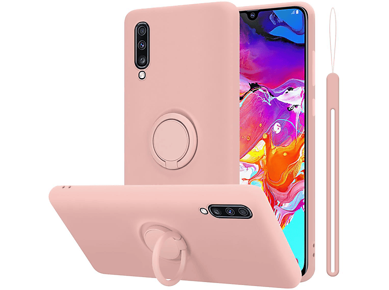 LIQUID PINK / im Samsung, CADORABO Backcover, Case Style, Liquid Silicone Hülle Galaxy A70 A70s, Ring