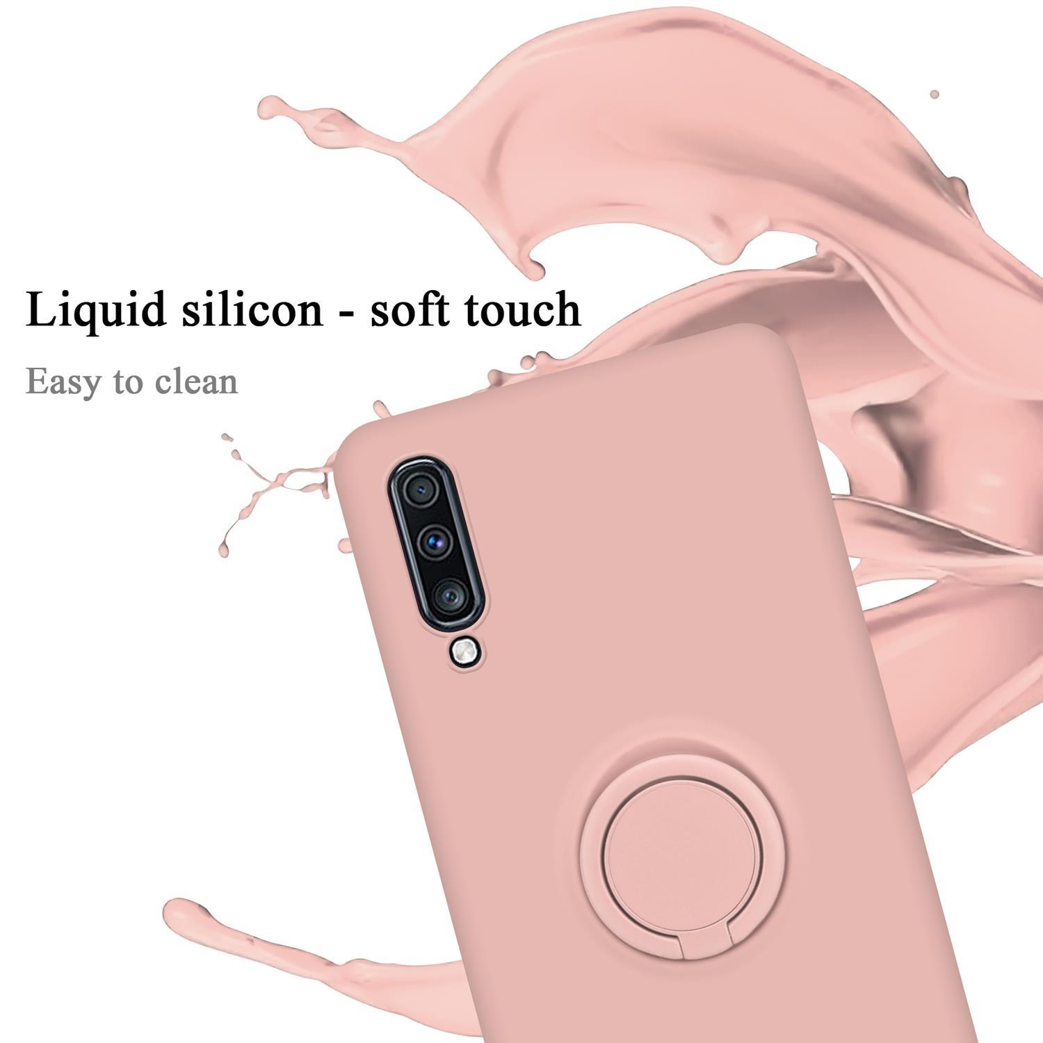 Custodia per telefono rosa con supporto ad anello. Testo: Silicone liquido - tocco morbido, facile da pulire. Effetto splash.