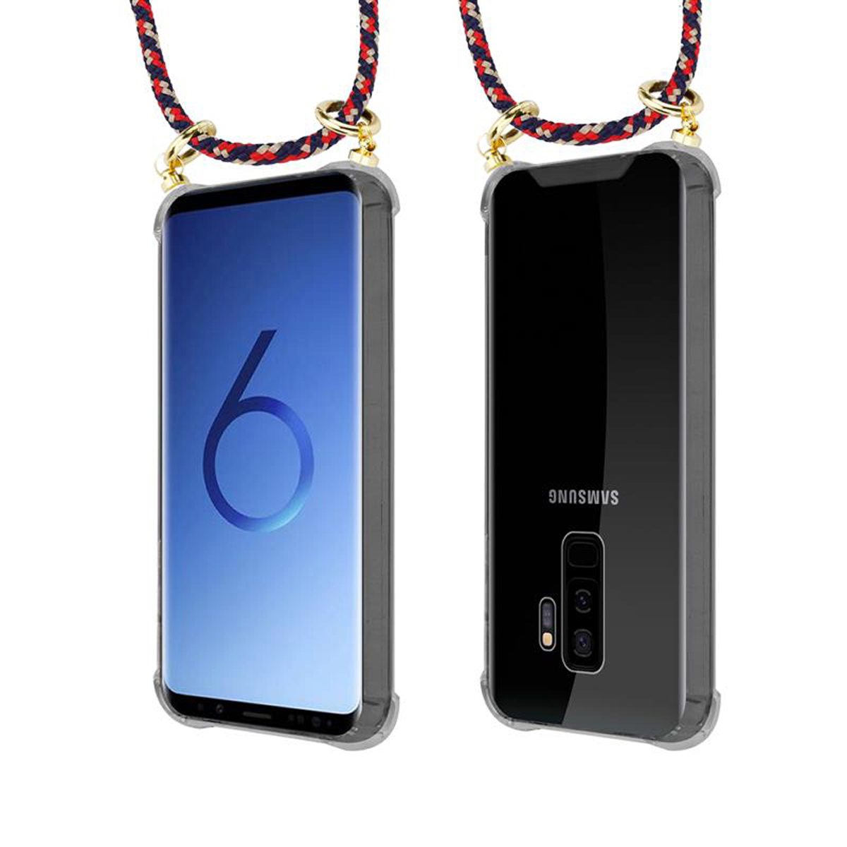 Due immagini di un telefono con cinturino. Il telefono mostra il numero 6 sullo schermo.