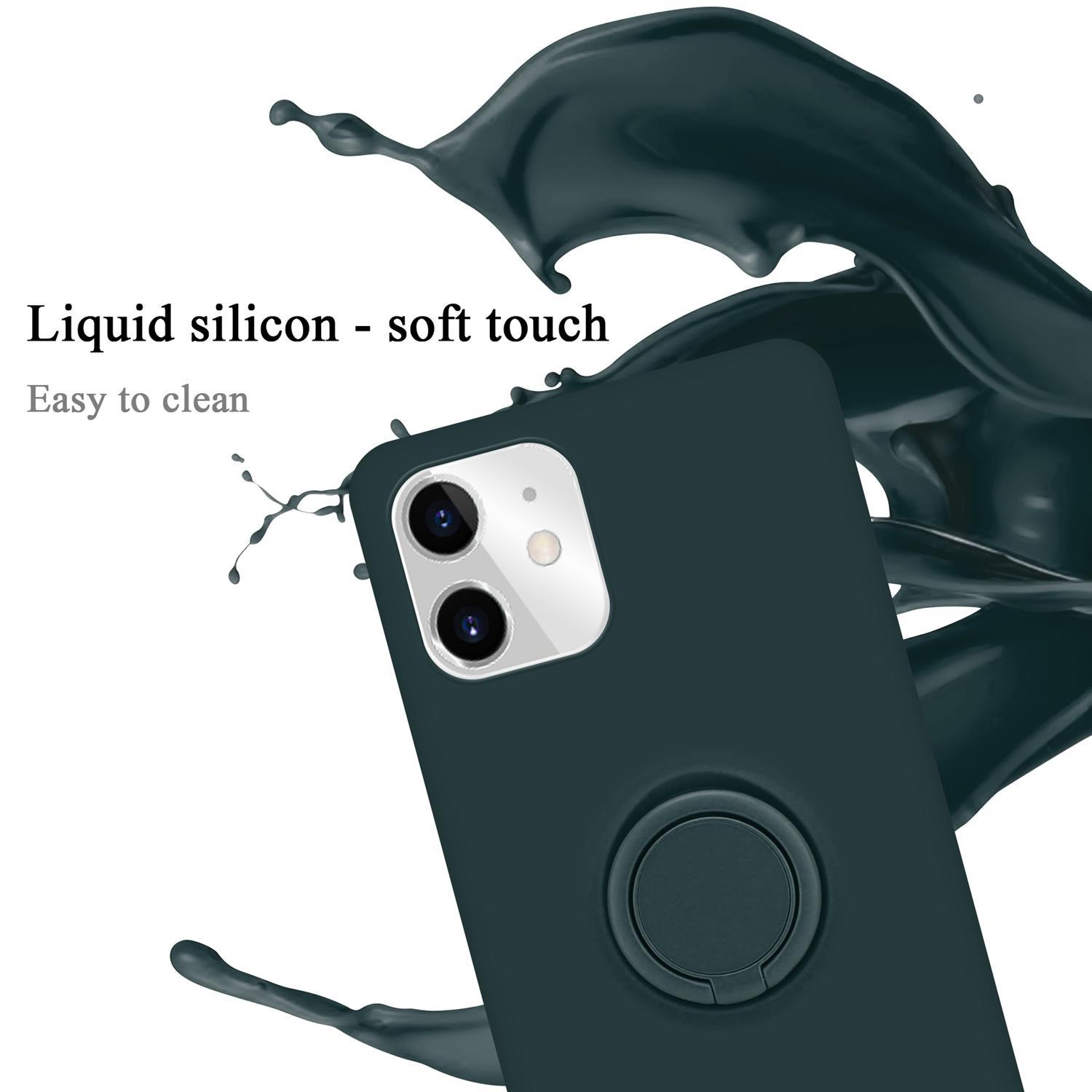 Custodia per telefono verde acqua con anello, con effetto schizzo di liquido. Testo: tocco morbido, facile da pulire.