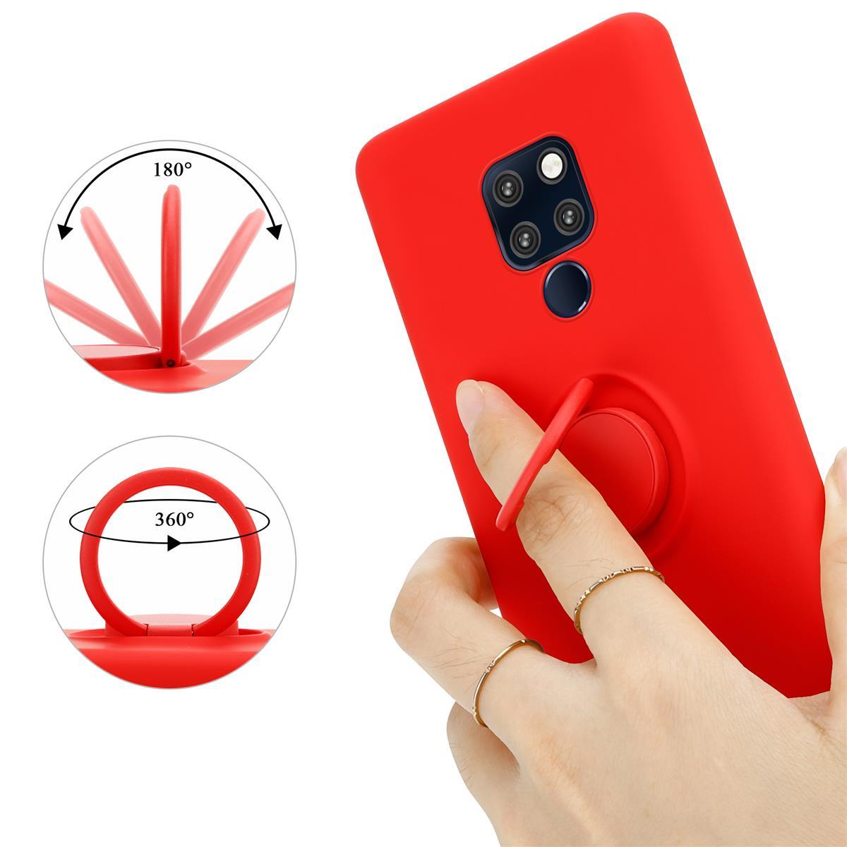 Una custodia per telefono rossa con un porta anello. Il supporto ruota di 180 e 360 gradi.