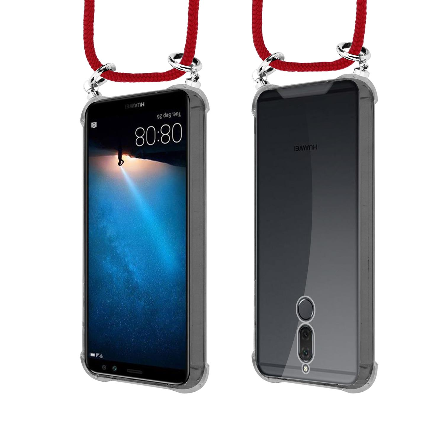 Zwei Telefone in Hüllen mit roten Kordeln. Eines zeigt den Bildschirm, das andere die Rückseite.