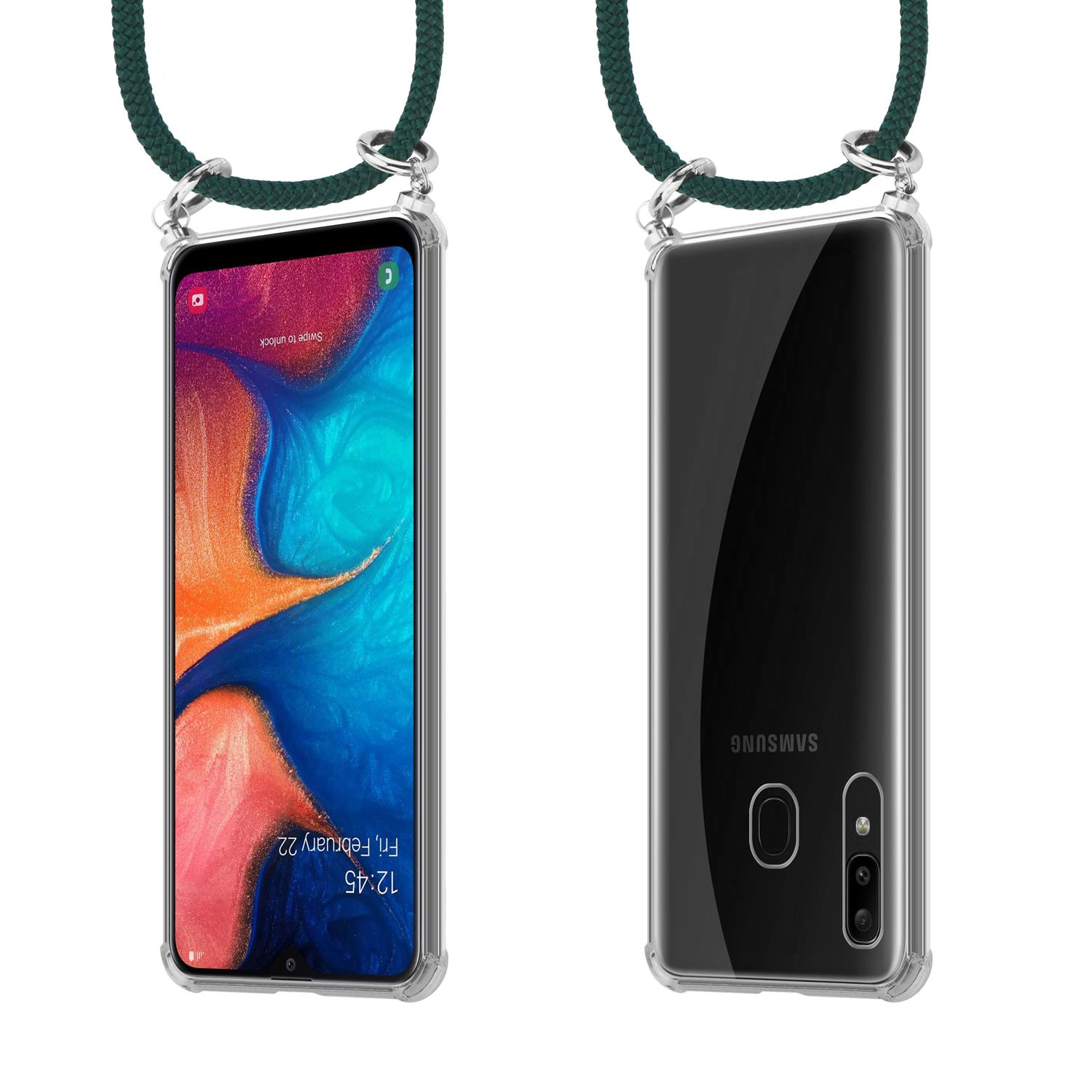 Due telefoni con custodie. Uno mostra uno sfondo astratto colorato, l'altro ha un retro nero.