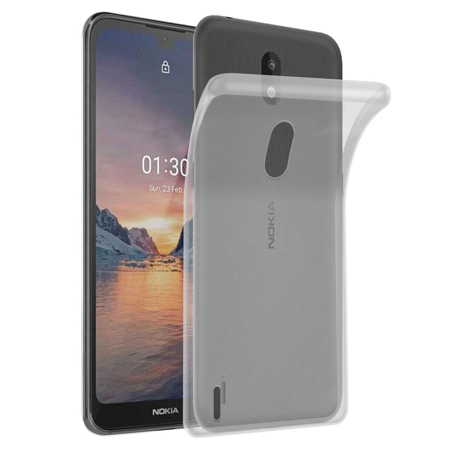 Nokia-Telefon mit durchsichtiger Hülle. Telefon ist schwarz.