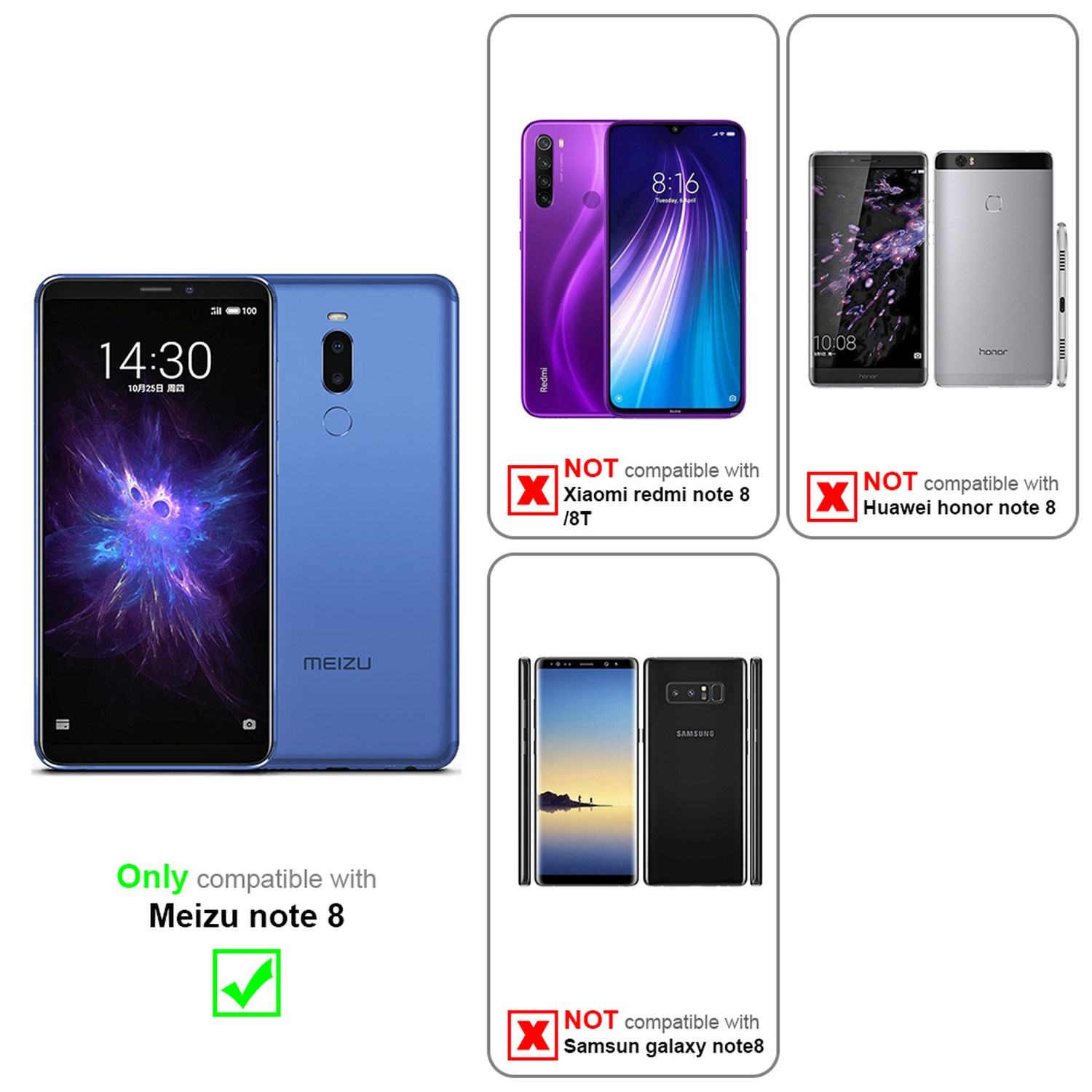 Immagini di telefoni. Compatibile solo con Meizu note 8. Non compatibile con altri.