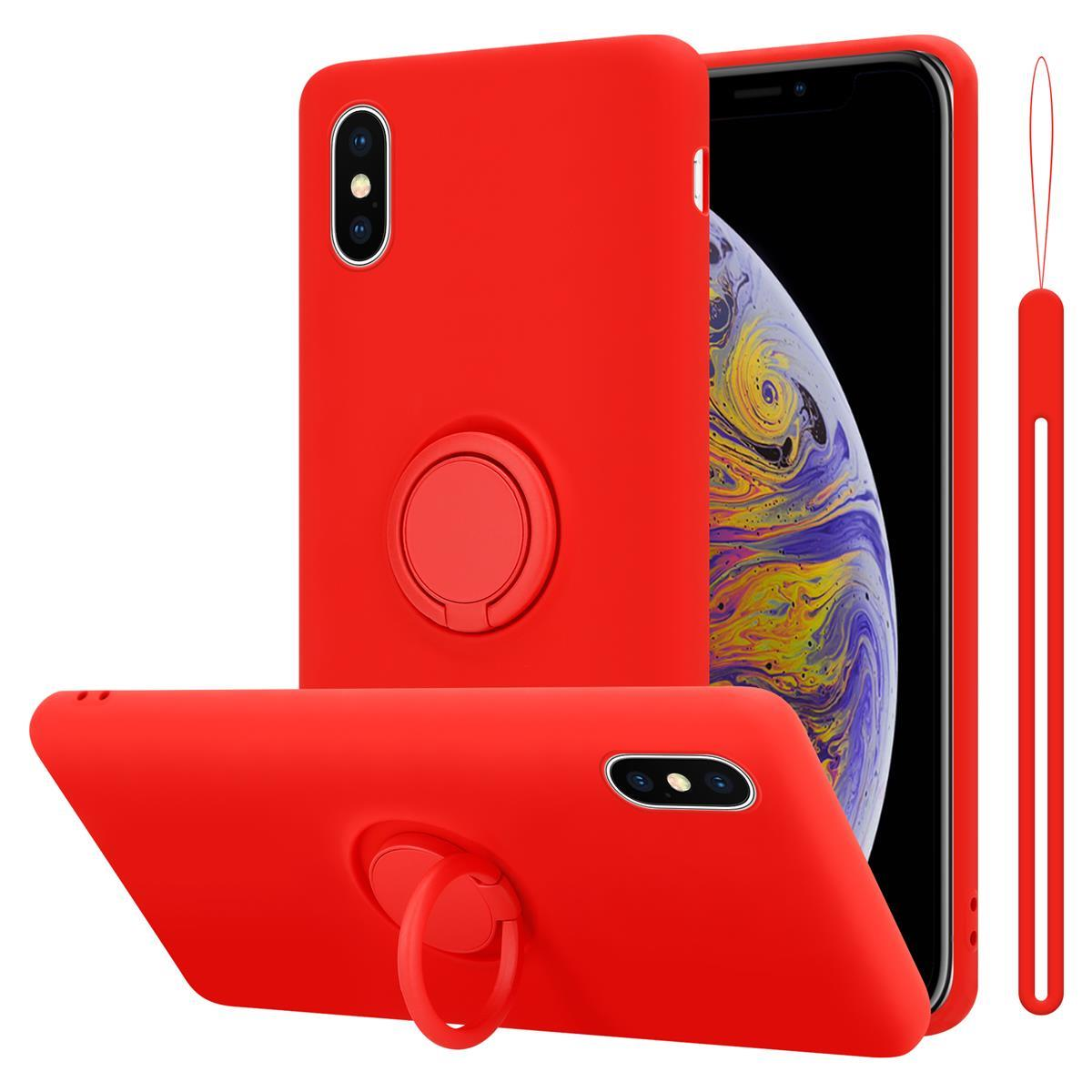 LIQUID Apple, iPhone Hülle Ring CADORABO XS ROT im Backcover, Case MAX, Style, Silicone Liquid