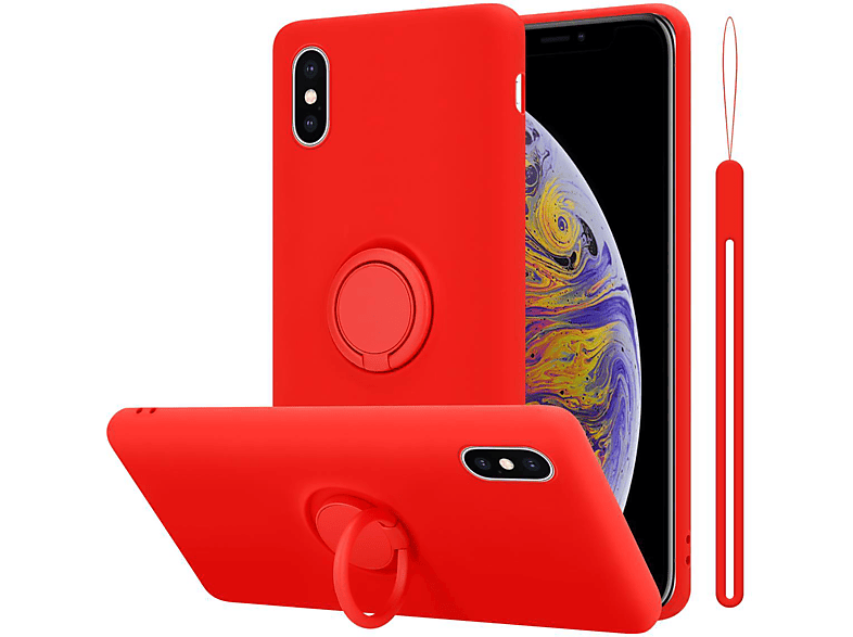 LIQUID Apple, iPhone Hülle Ring CADORABO XS ROT im Backcover, Case MAX, Style, Silicone Liquid