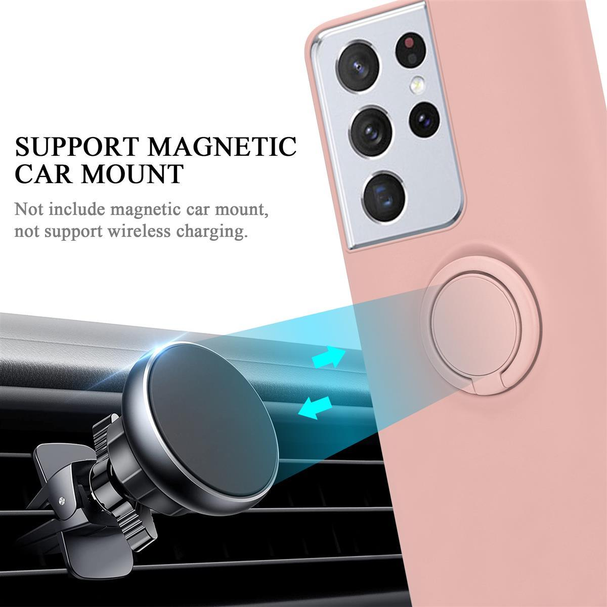 Telefonhülle an einer Autohalterung befestigt. Ein Telefon ist in einer pinkfarbenen Hülle. Die Halterung ist schwarz.