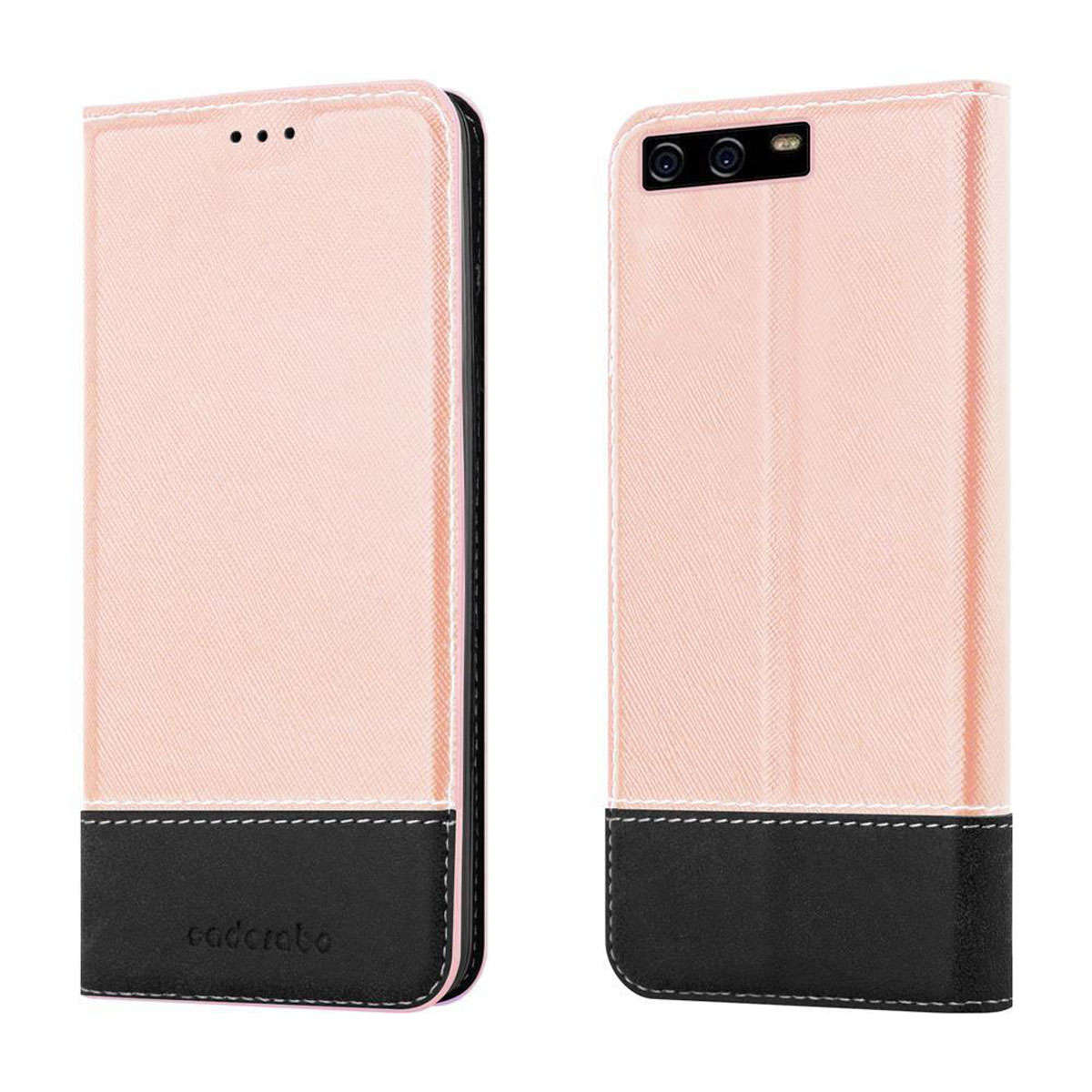 Eine pink-schwarze Handyhülle, aufgeklappt, zeigt den Bildschirm des Telefons. Der Markenname ist sichtbar.