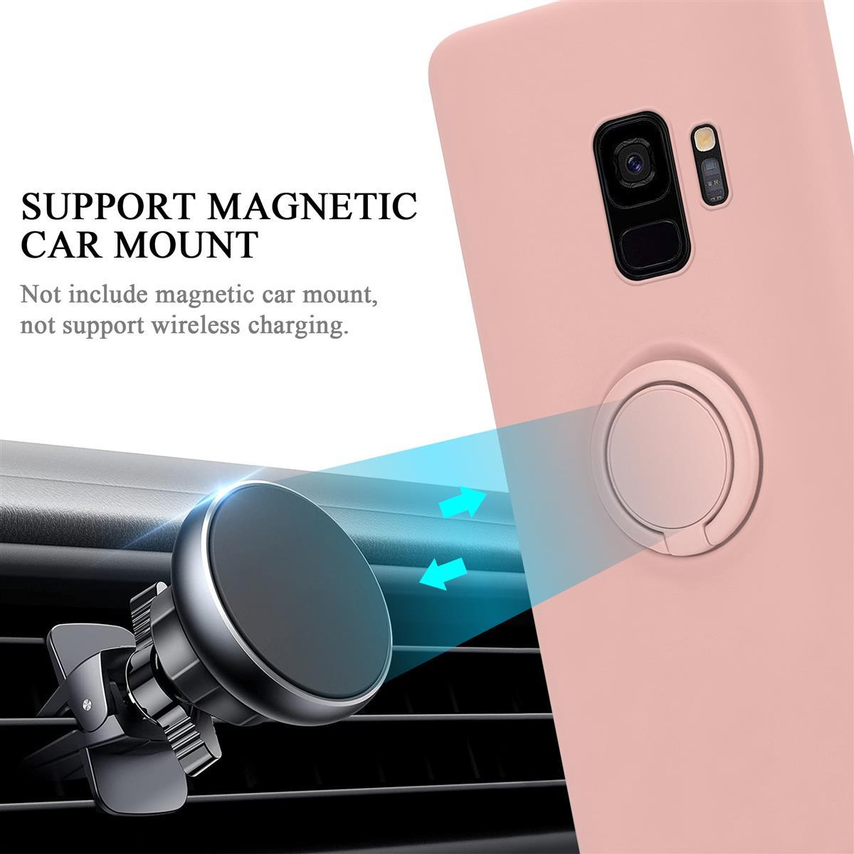 Rosa Handyhülle mit Ringständer und Autohalterung. Text lautet: Support Magnetic Car Mount.