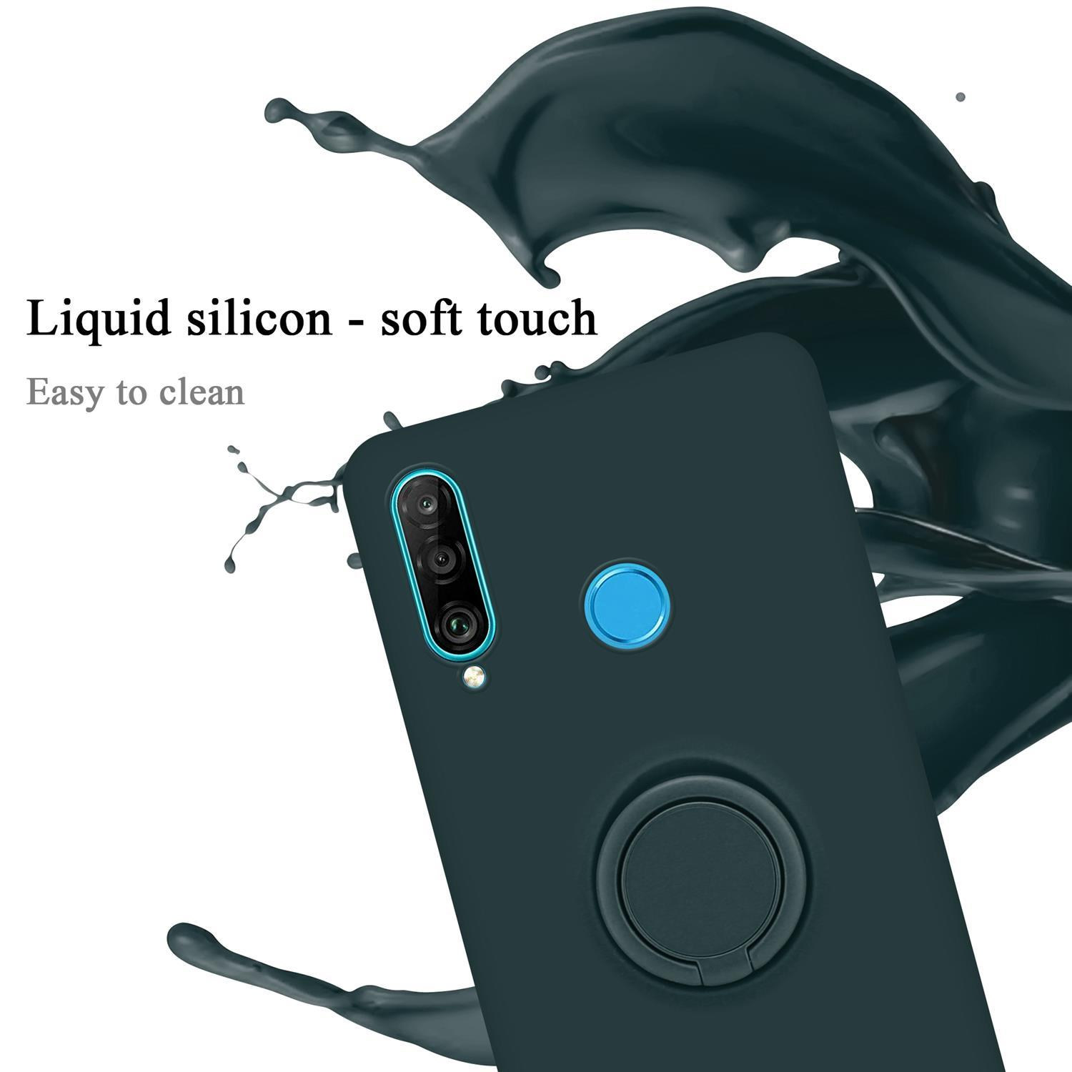 Custodia per telefono verde scuro con supporto ad anello. Silicone liquido - soft touch.