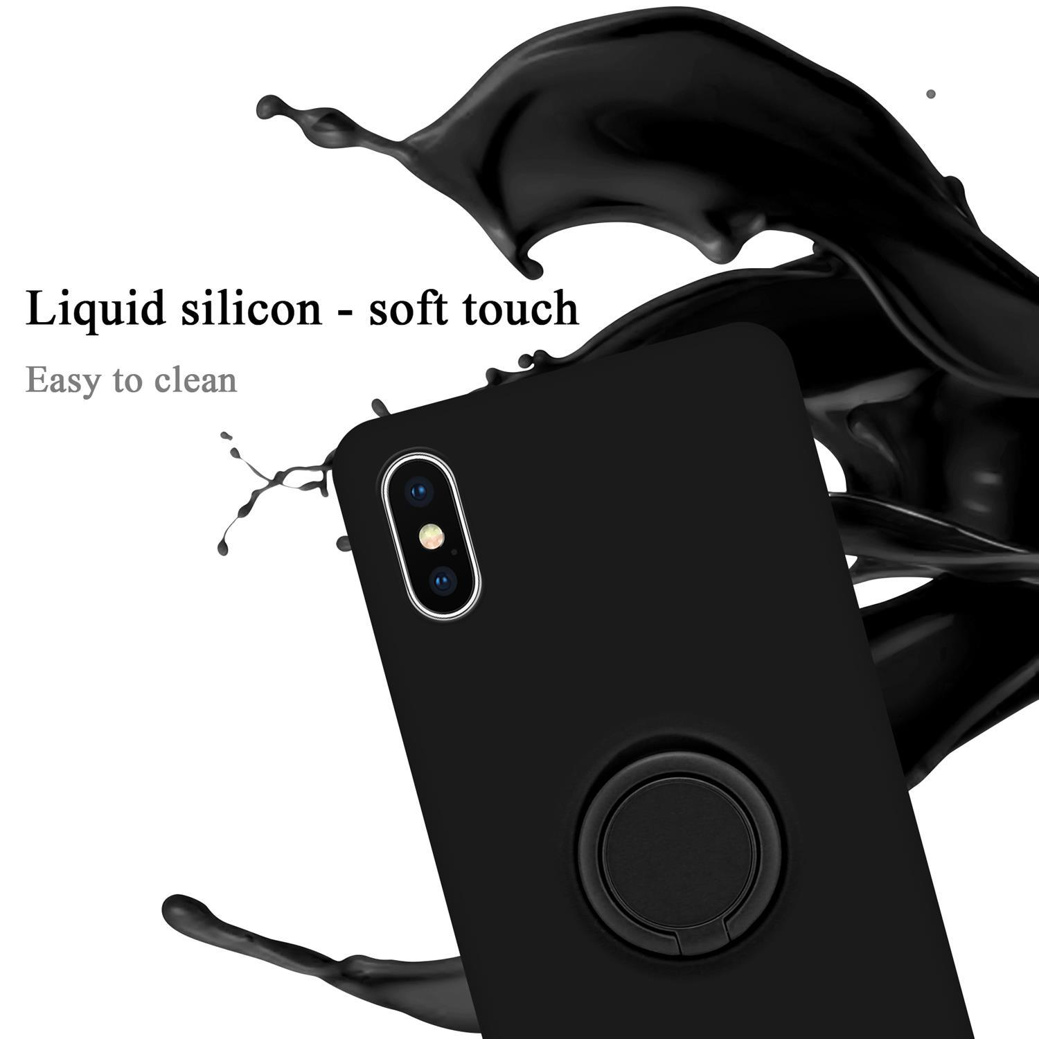 Custodia nera per telefono con supporto ad anello, con schizzo di liquido nero.