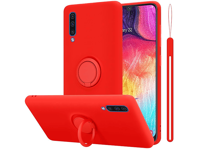 Style, Case ROT A50s LIQUID Samsung, Liquid Ring Hülle Backcover, im / 4G / Silicone Galaxy A30s, CADORABO A50