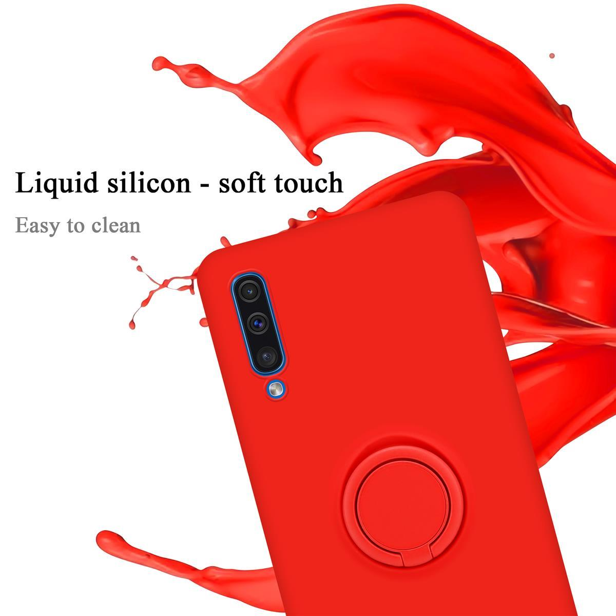 Rote Handyhülle mit Ringhalter. Flüssigsilikon-Soft-Touch.