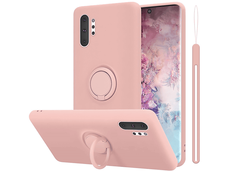 Samsung, PINK Case NOTE 10 Liquid Silicone LIQUID im PLUS, Hülle Ring CADORABO Galaxy Style, Backcover,