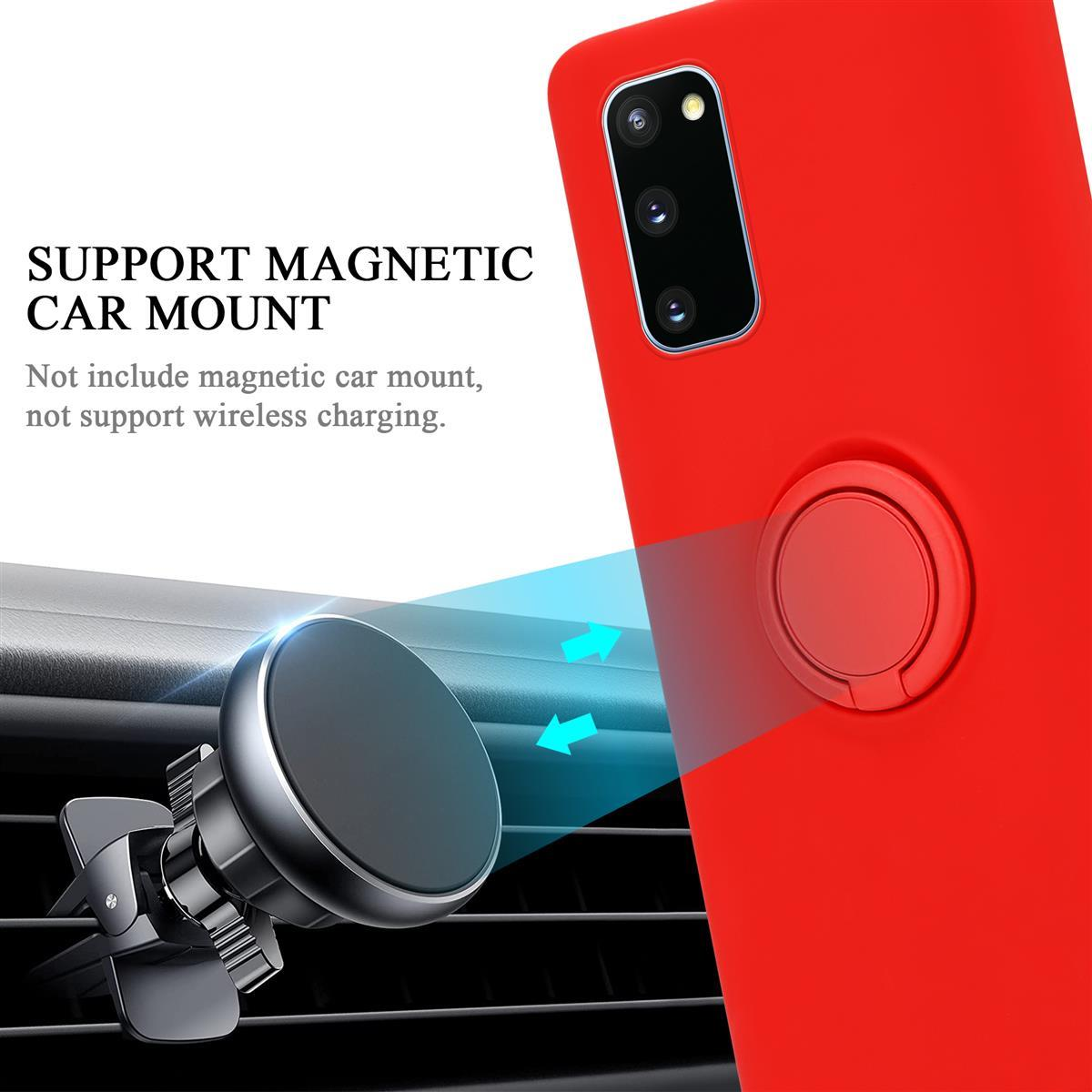 Rote Handyhülle mit Ringständer und Autohalterung. Text lautet: Support Magnetic Car Mount.