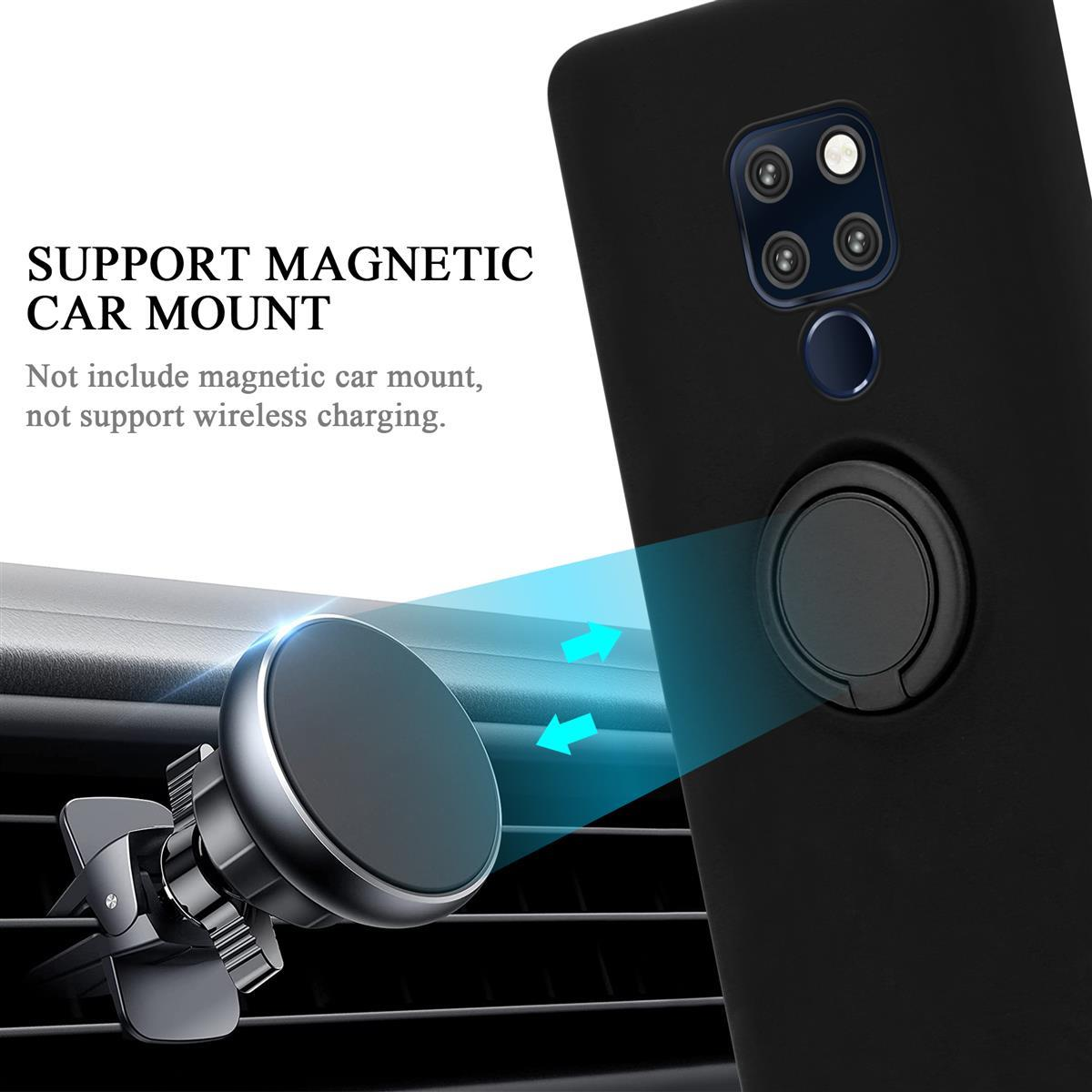 Ein schwarzes Telefon mit einer magnetischen Autohalterung. Pfeile zeigen die magnetische Verbindung.