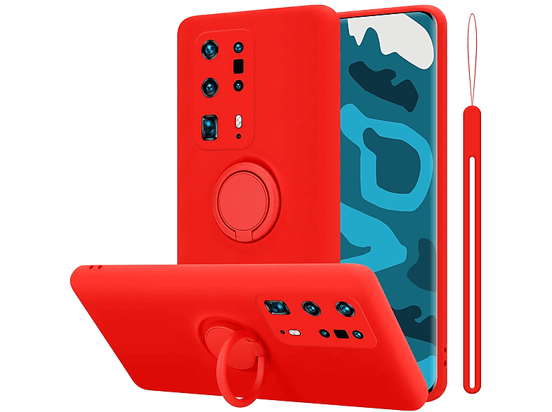 P40 Style, P40 PRO / Silicone CADORABO Hülle LIQUID PRO+, Ring Huawei, Case im Liquid Backcover, ROT
