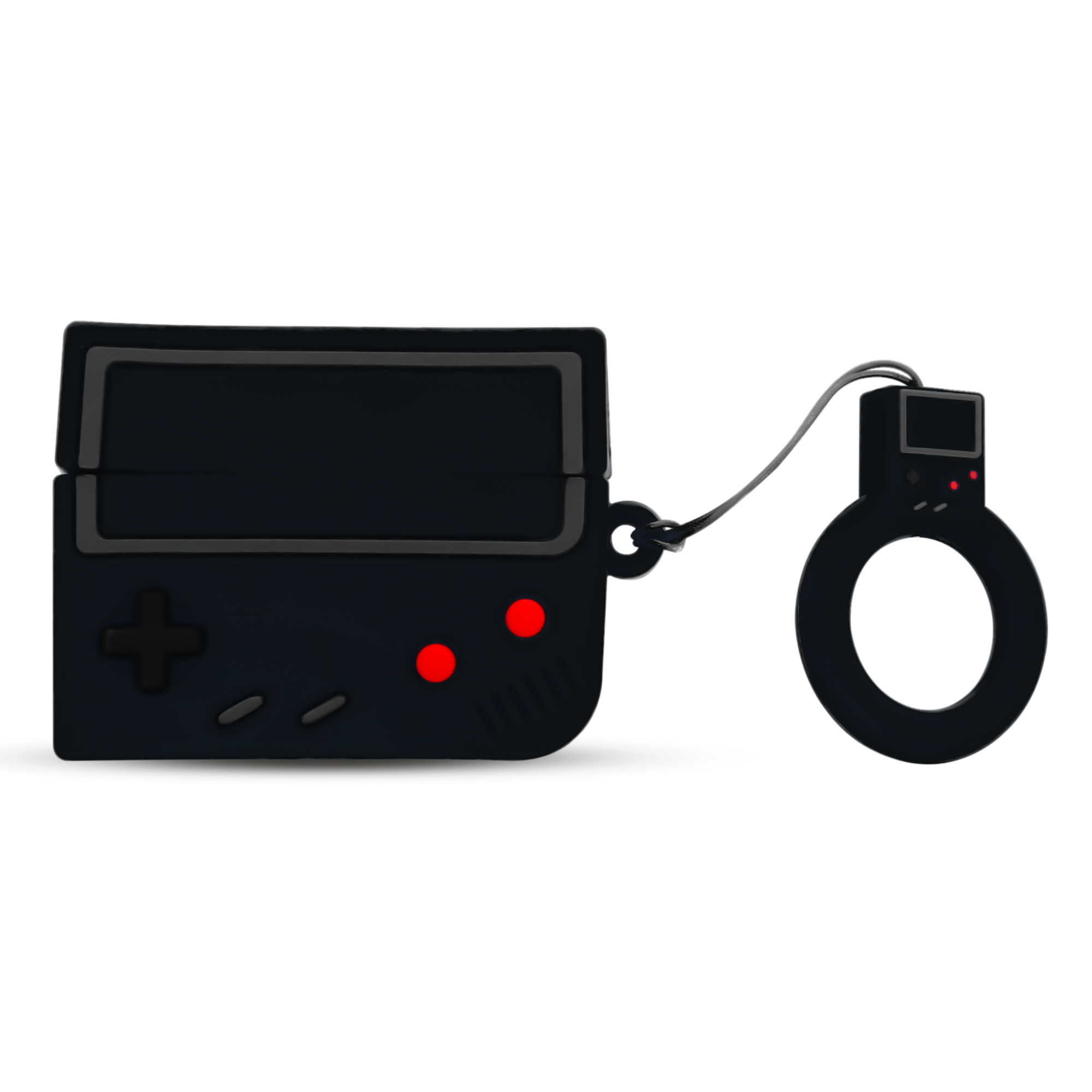 Schwarze Hülle in Form einer Retro-Spielkonsole. Die Hülle enthält die Tasten einer Spielkonsole.