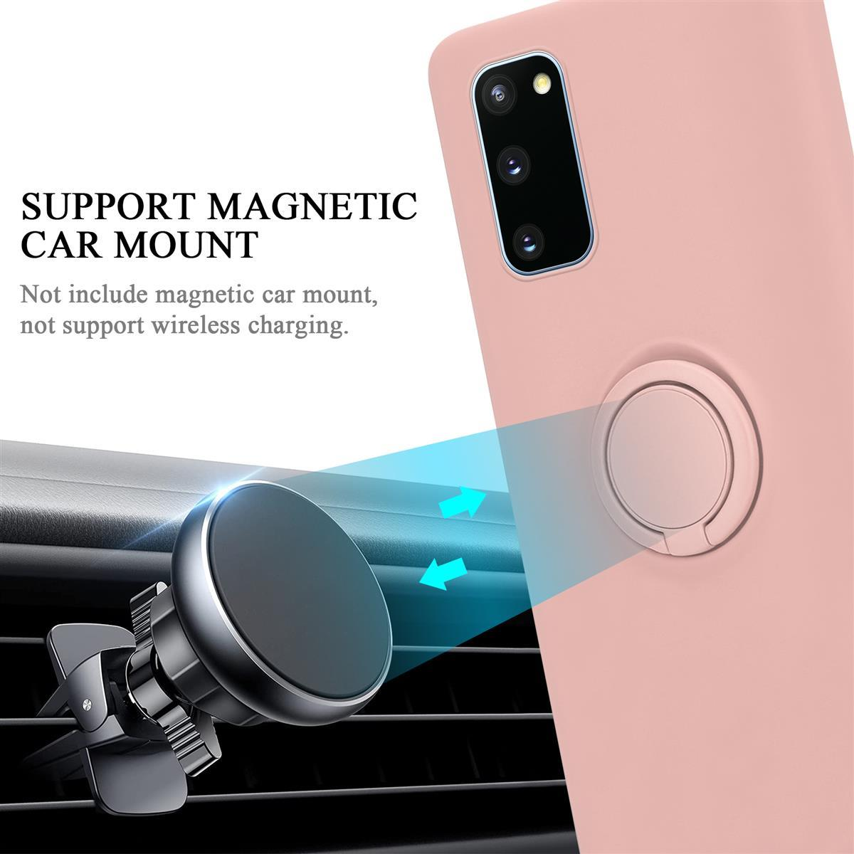 Autohalterung und Handyhülle. Die Hülle hat einen Ring. Text: Magnetische Autohalterung unterstützen.