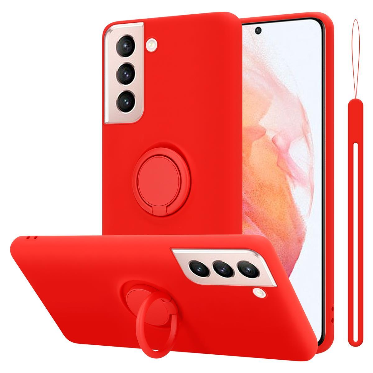 CADORABO Hülle im Liquid Ring S21 Style, Samsung, Galaxy Backcover, Silicone ROT Case 5G, LIQUID