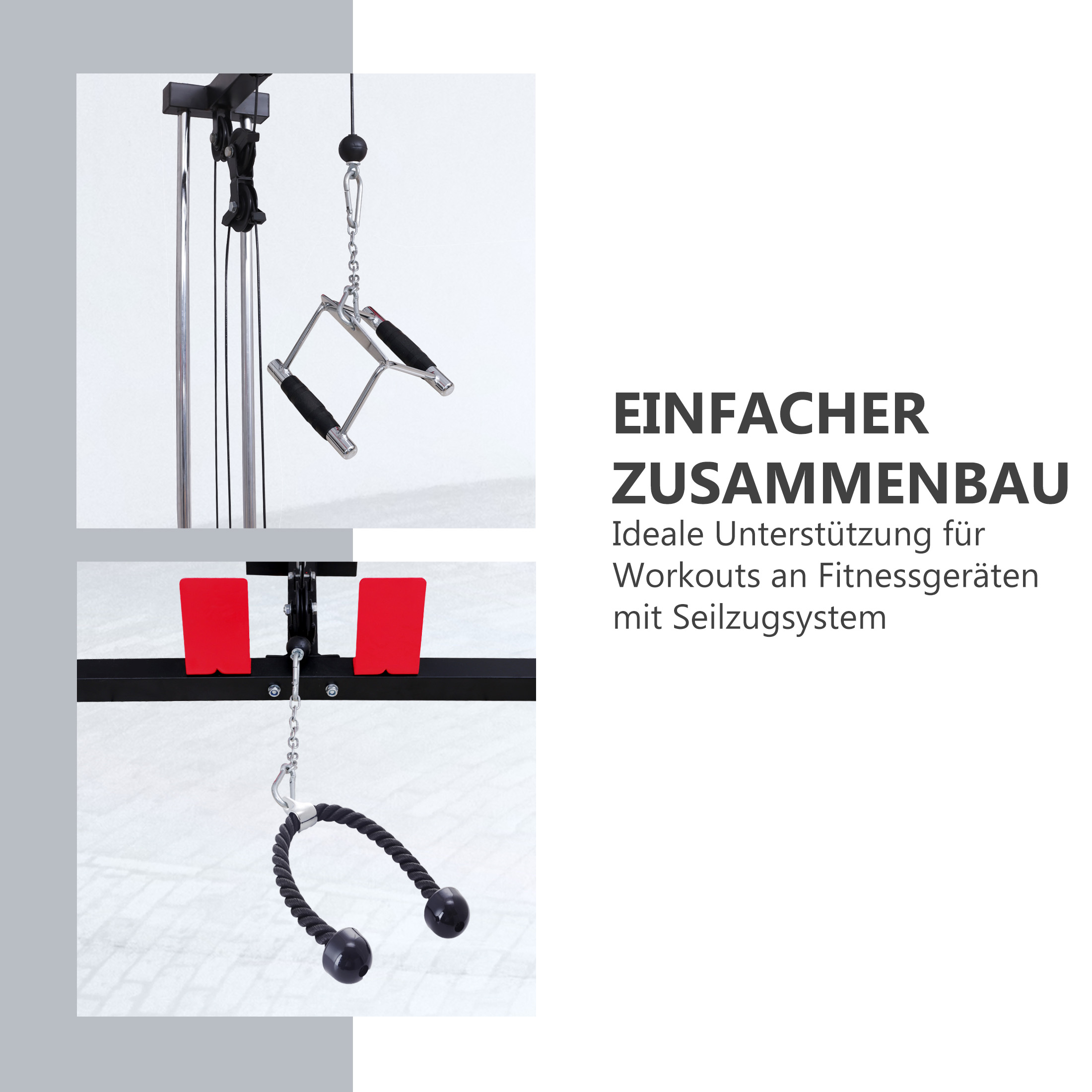 ZOOMYO Griffe-Set, Trizeps-Seil und Rudergriff, Schwarzes/ Set, ideal als Erweiterung Power und Trizeps-Seil für Rudergriff Silber Kraftstationen / zum Rack