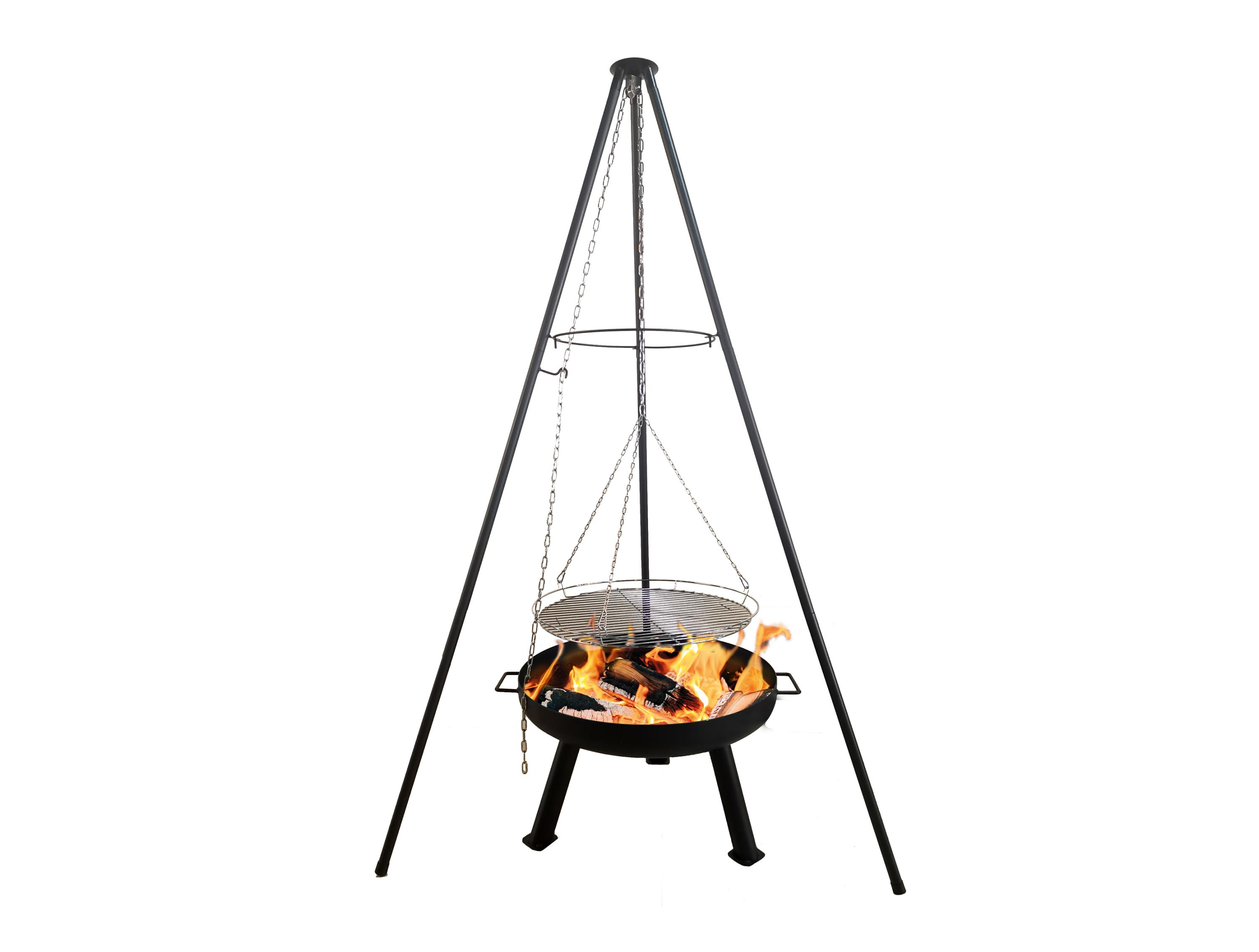 PURLINE Feuerstelle für den Aussenbereich, höhenverstellbar schwarzem Design aus Stahl, längliches Schwarz Kohlenbecken