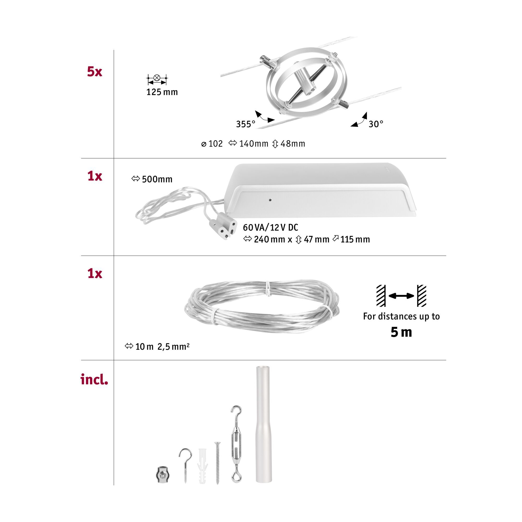 Diagramm mit Antennenelementen, Draht und Werkzeugen mit Abmessungen und Beschriftungen.