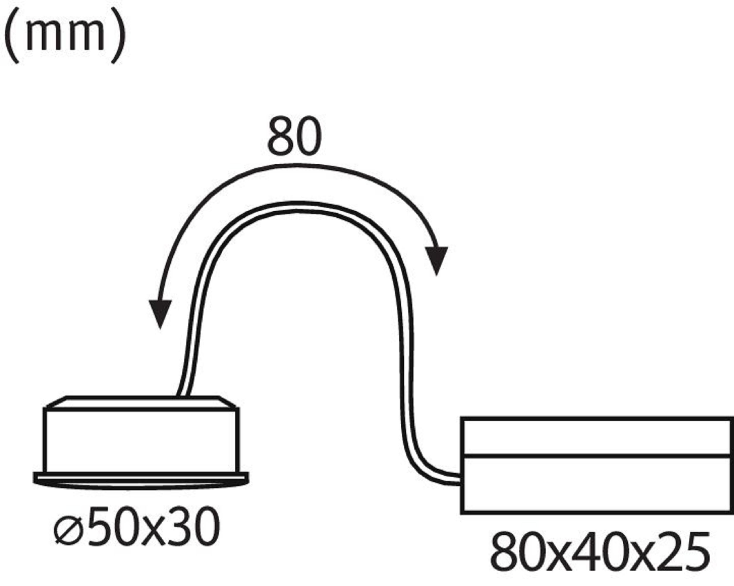 Diagramm einer Leuchte mit Maßen: 80 mm, 50 x 30 mm und 80 x 40 x 25 mm.