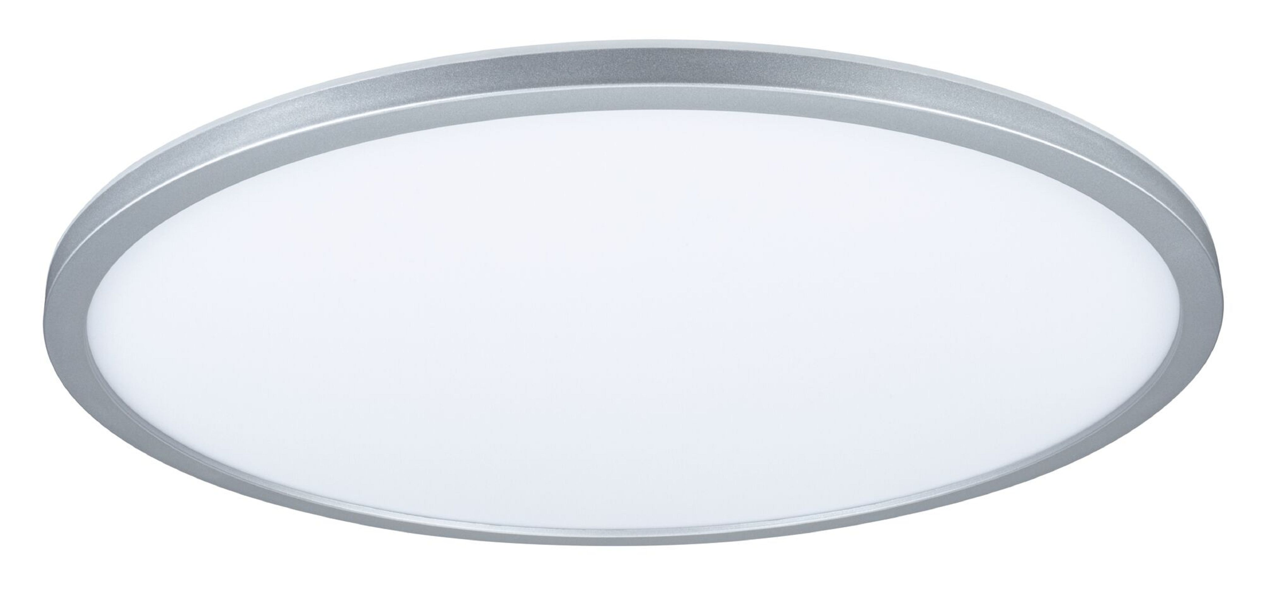 Lampada da soffitto a LED ovale con cornice argentata.