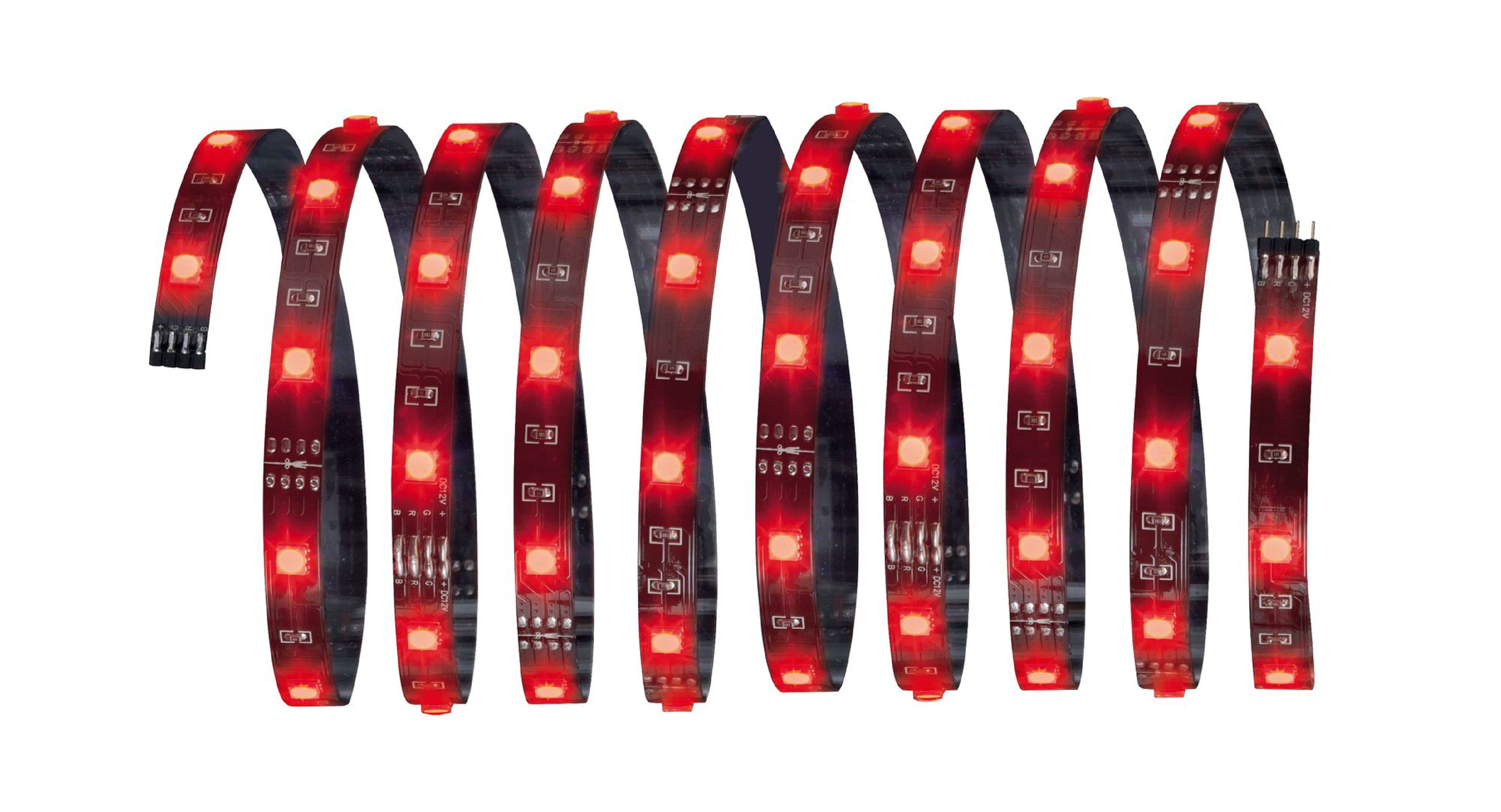 Strisce luminose a LED rosse a zig-zag su sfondo bianco.