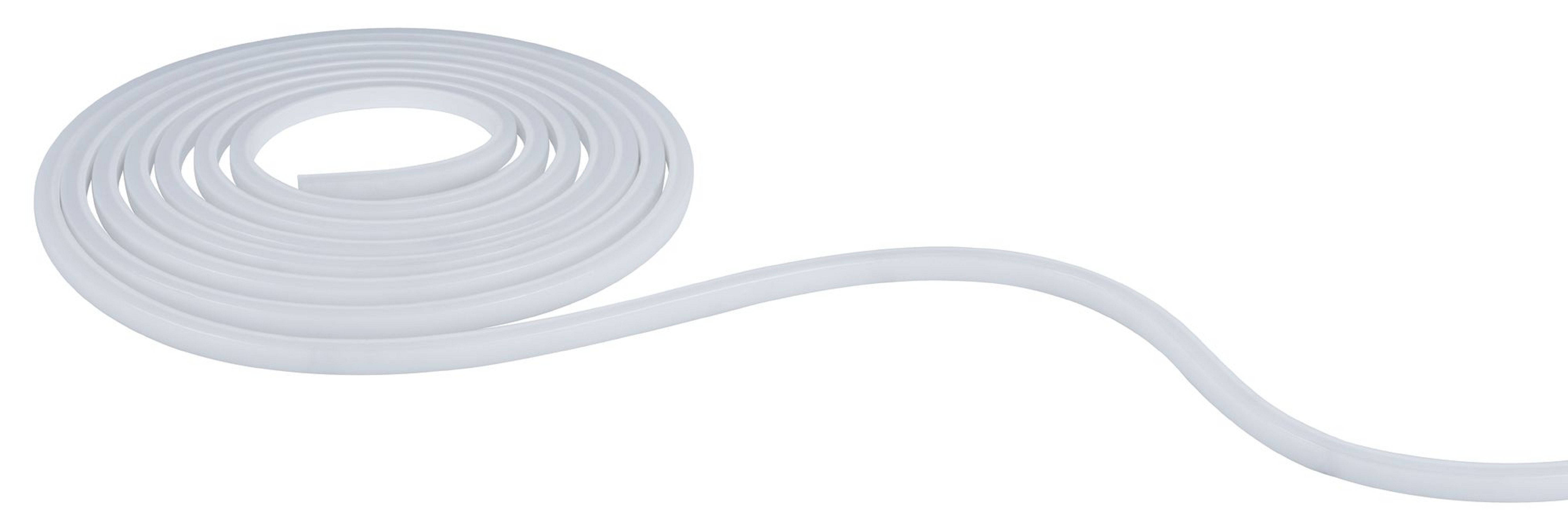 Une bande lumineuse LED blanche enroulée. C'est une source de lumière flexible, en forme de rouleau, avec un design lisse et courbé.