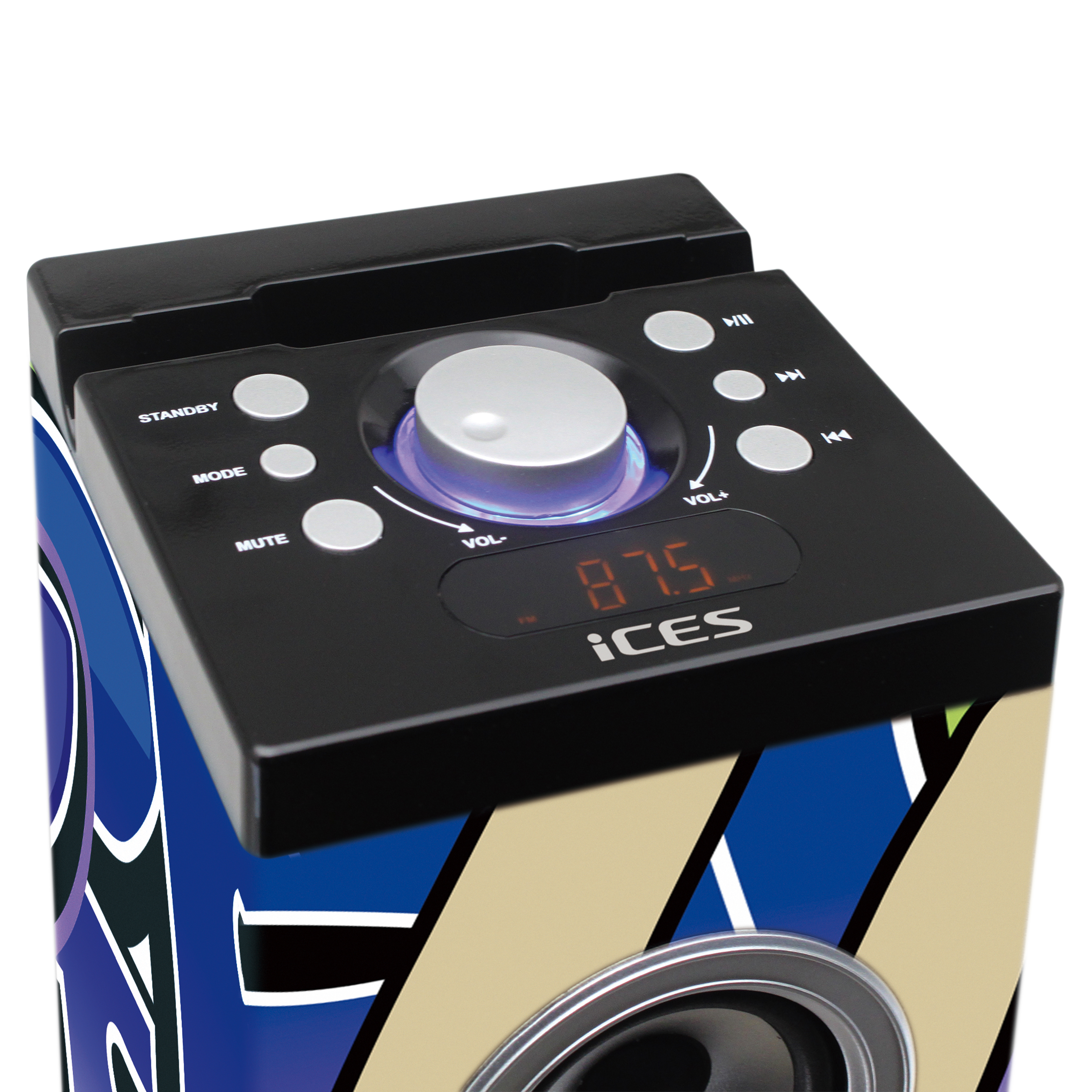 ICES IBT-6 Tags Lautsprecherturm mit USB- Mehrfarbig und SD-Karten-Player, Bluetooth®, FM-Radio