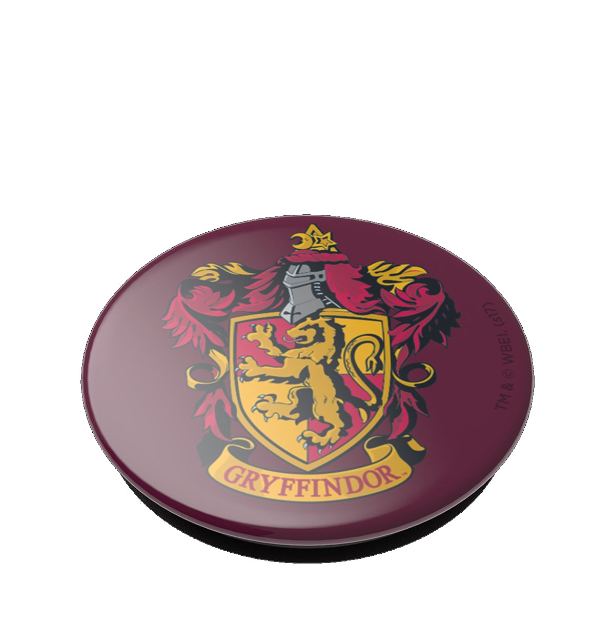 Escudo circular de Gryffindor sobre fondo rojo oscuro.