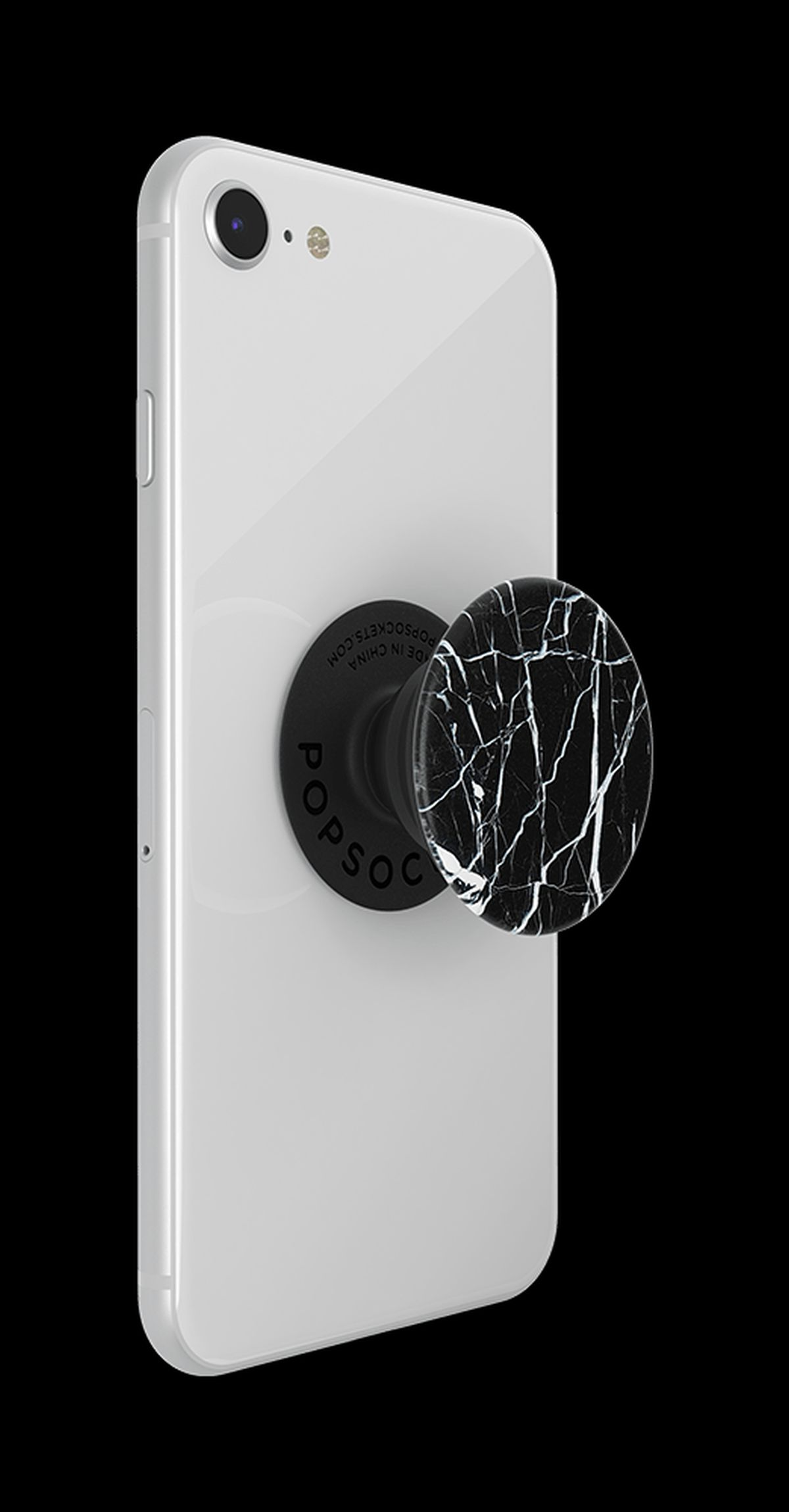 Weißes Telefon mit schwarz-weißem Marmor-Popsocket.