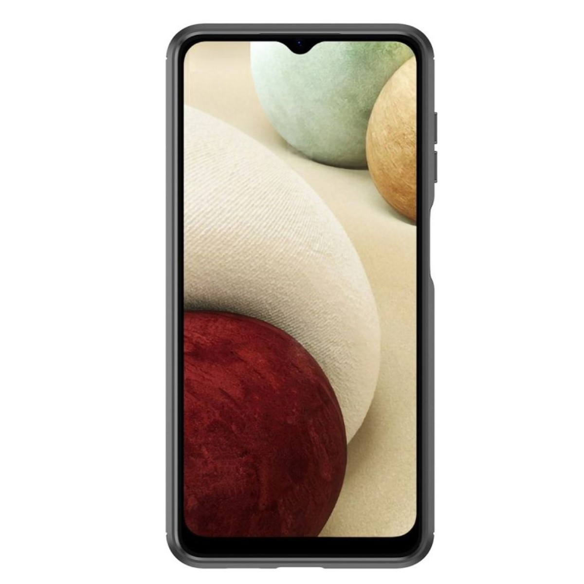 Ein Smartphone mit schwarzem Gehäuse zeigt bunte Formen auf dem Bildschirm.