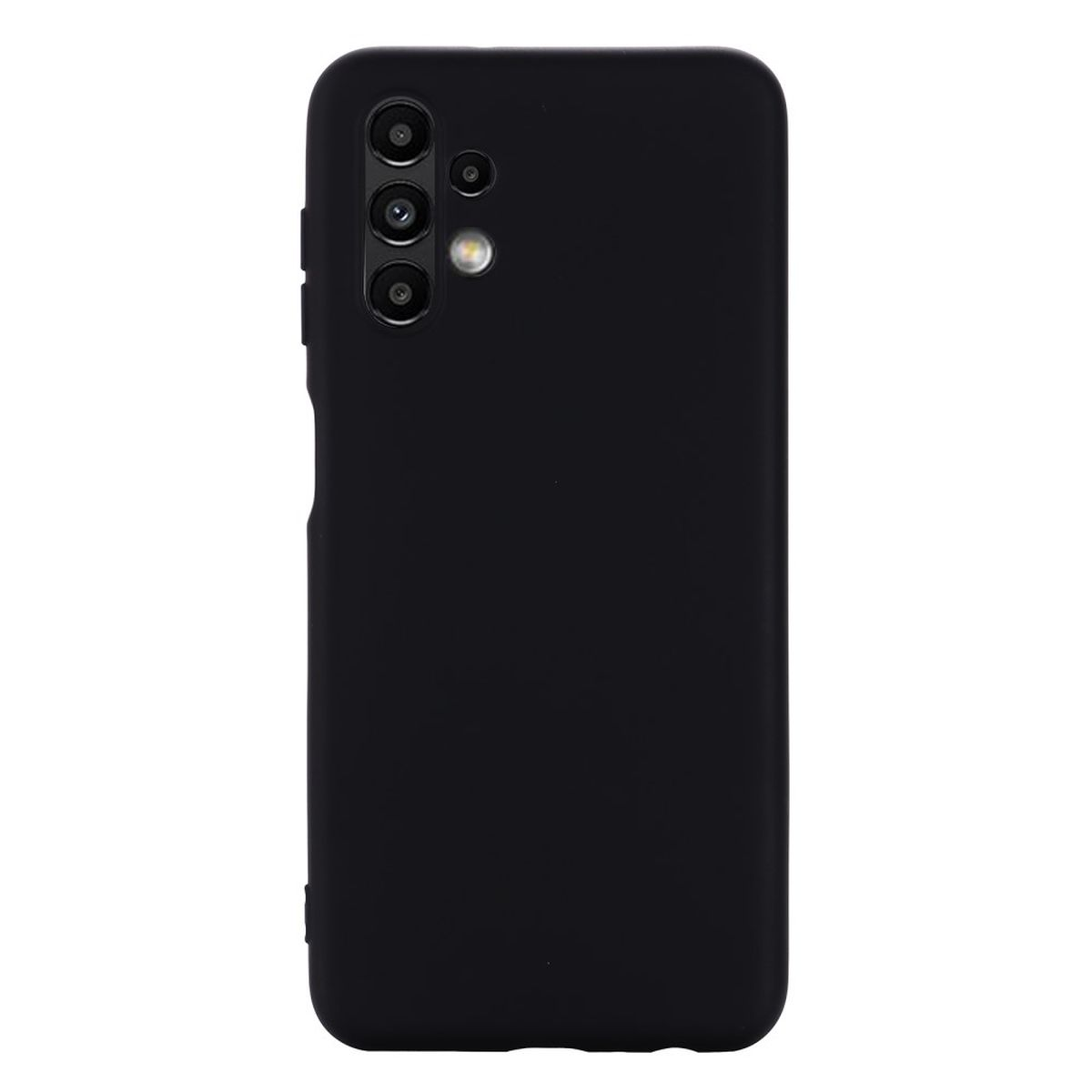 Schwarze Smartphone-Hülle mit drei Kameralinsen. Weißer Hintergrund.