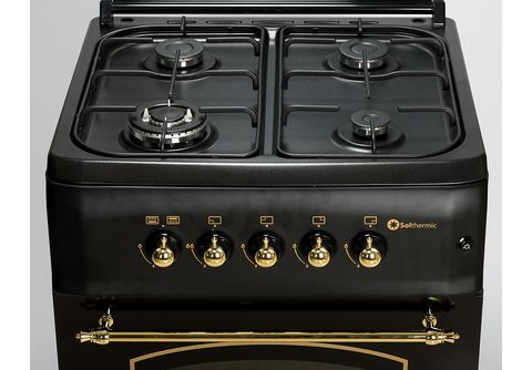 Moderno horno y estufa de gas de diseño clásico en tonos oscuros