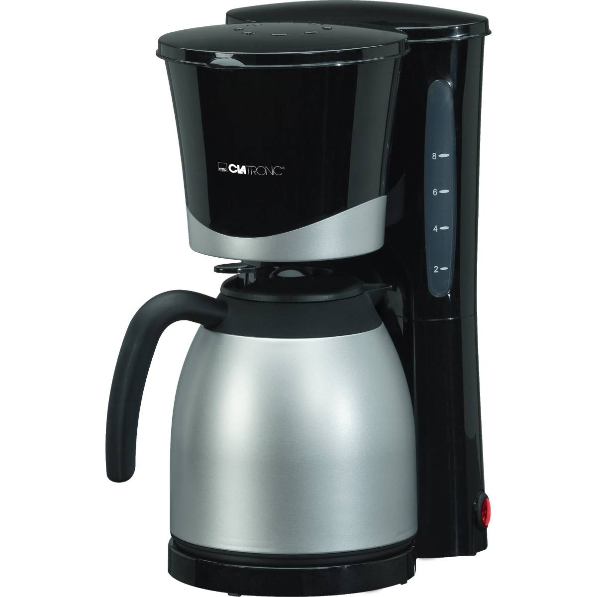 Cafetera de goteo - KA 3328, Cafetera de Goteo, 2 Jarras Térmicas, 8 a 10 tazas 1 L, Filtro Extraíble, Válvula Antigoteo CLATRONIC, 870 W, 1 l, Negro/Plata