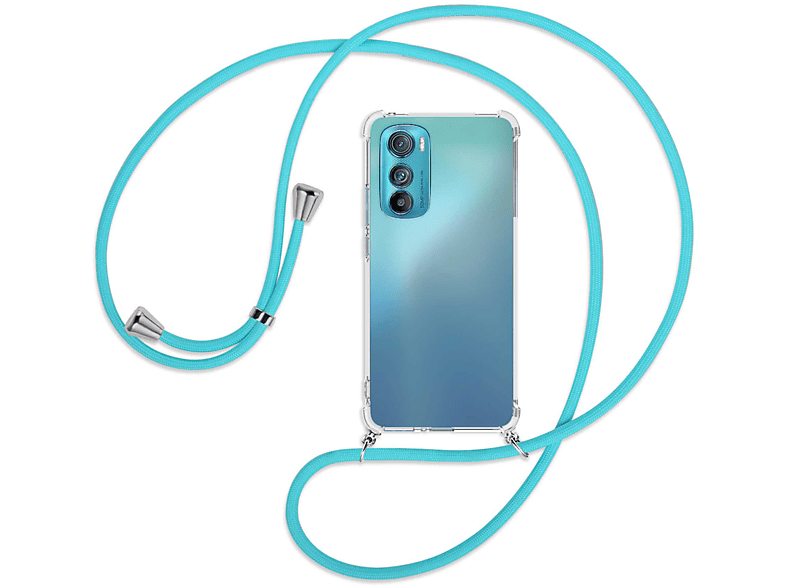 Edge 30 Motorola, 5G, Backcover, / mit Türkis Kordel, Umhänge-Hülle ENERGY MTB MORE Silber