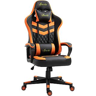 Silla gaming - VINSETTO ergoncómica, altura regulable, basculante, cojín lumbar, 120,00 kg, Naranja y Negro