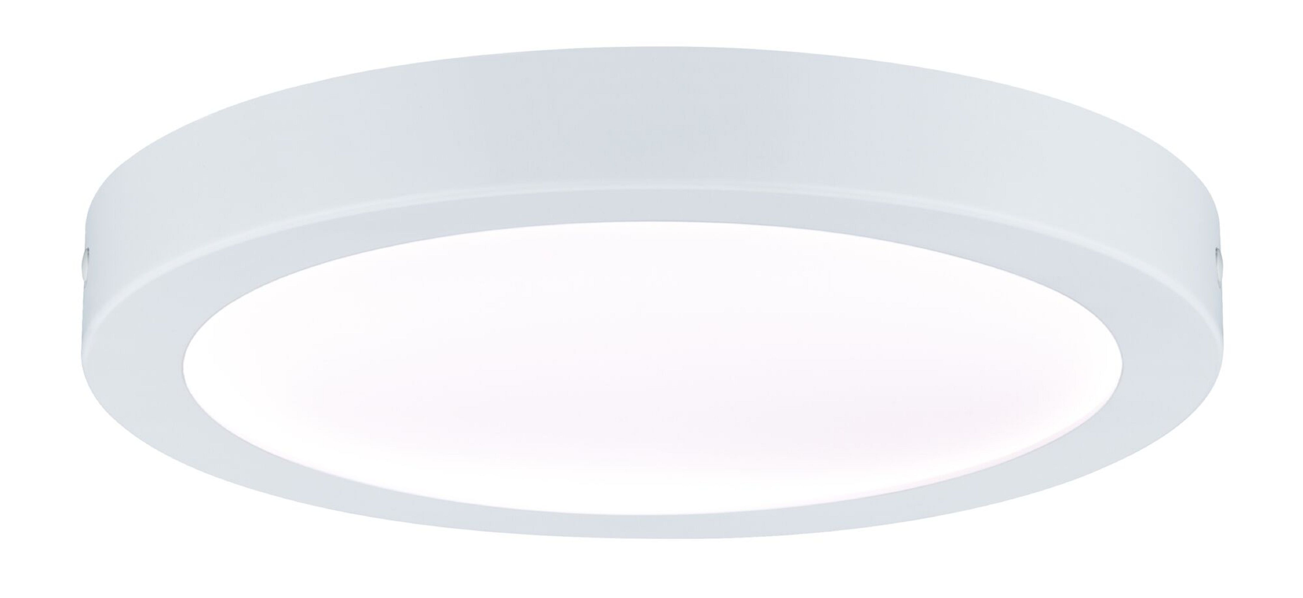 Lampada da soffitto rotonda bianca con luce centrale brillante.