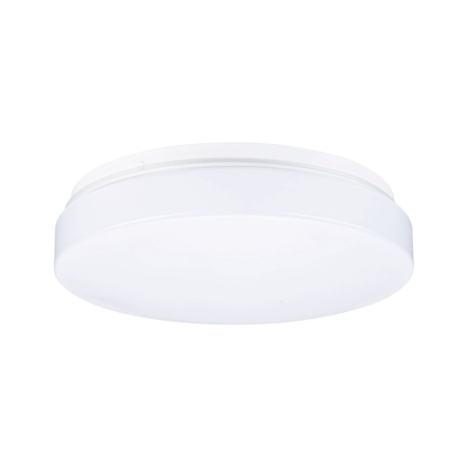 Un plafonnier blanc circulaire est présenté sur un fond blanc.