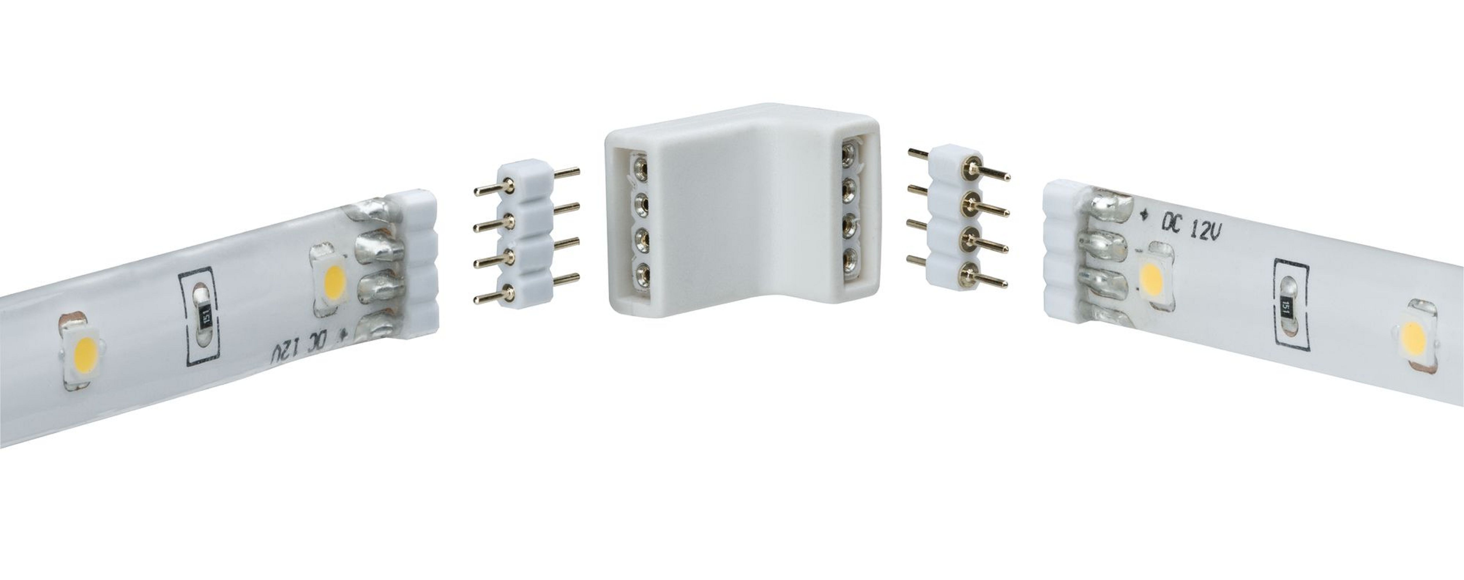 LED-Lichtbandverbinder in weißer L-Form, weißer Hintergrund.