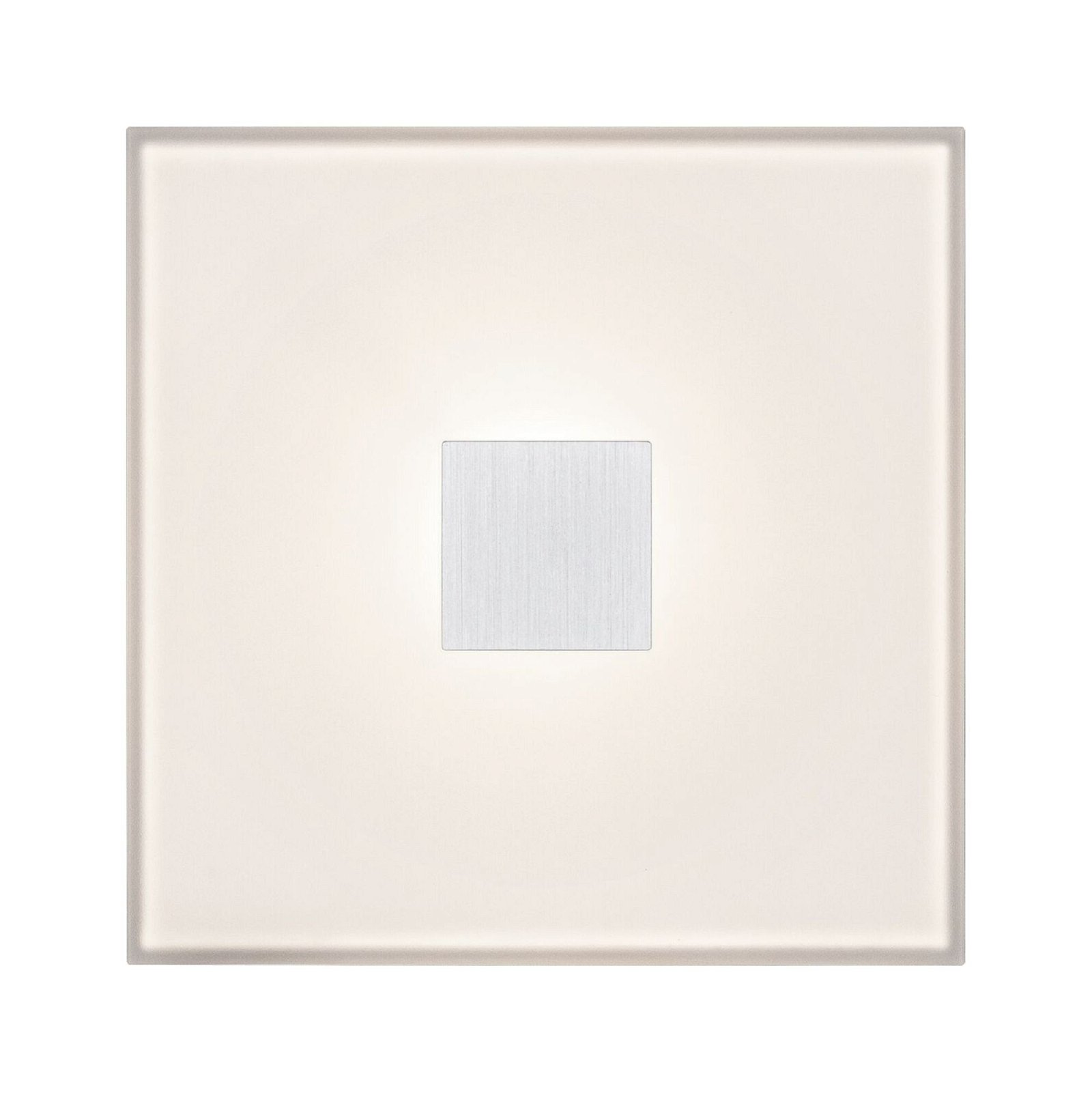 Weiße quadratische Leuchte mit einem kleinen Quadrat in der Mitte.