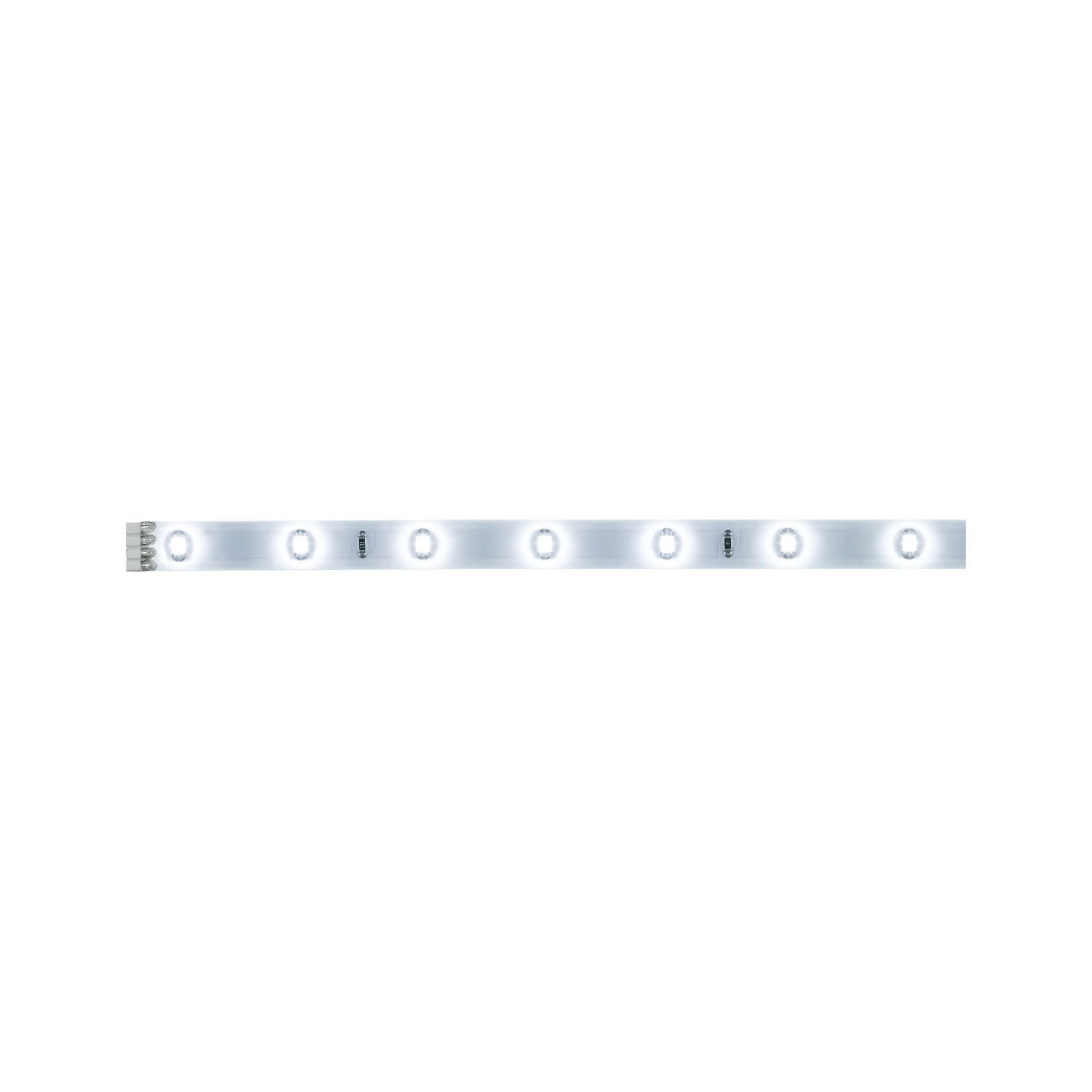 Weißer LED-Lichtstreifen mit mehreren gleichmäßig verteilten Lichtelementen.