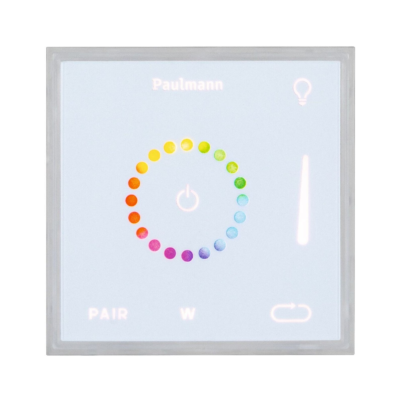 Eine Touch-Panel-Steuerung mit Farbrad und Dimm-Schieberegler.
