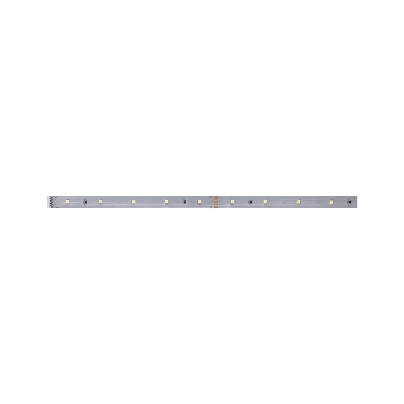 Una striscia luminosa a LED argentata su sfondo bianco, rettangolare con diverse luci.